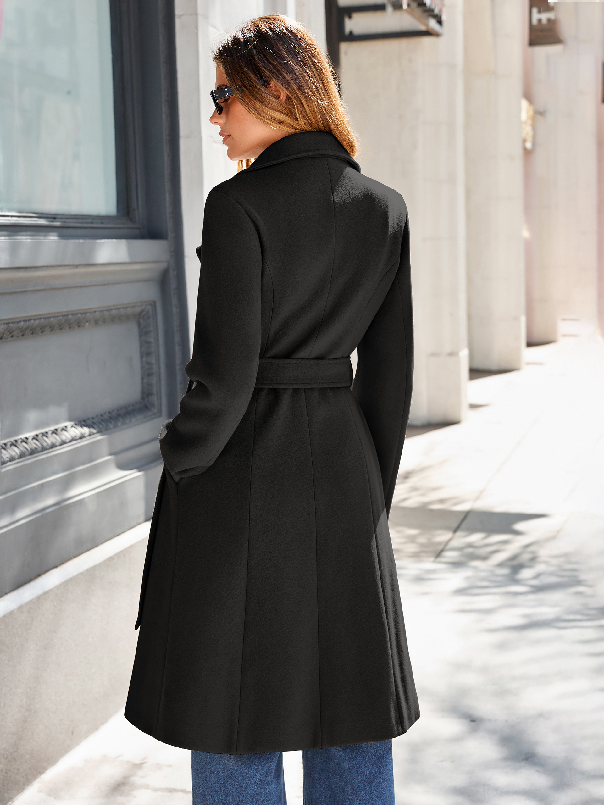 Double Breasted Belted Wool Blend Coat