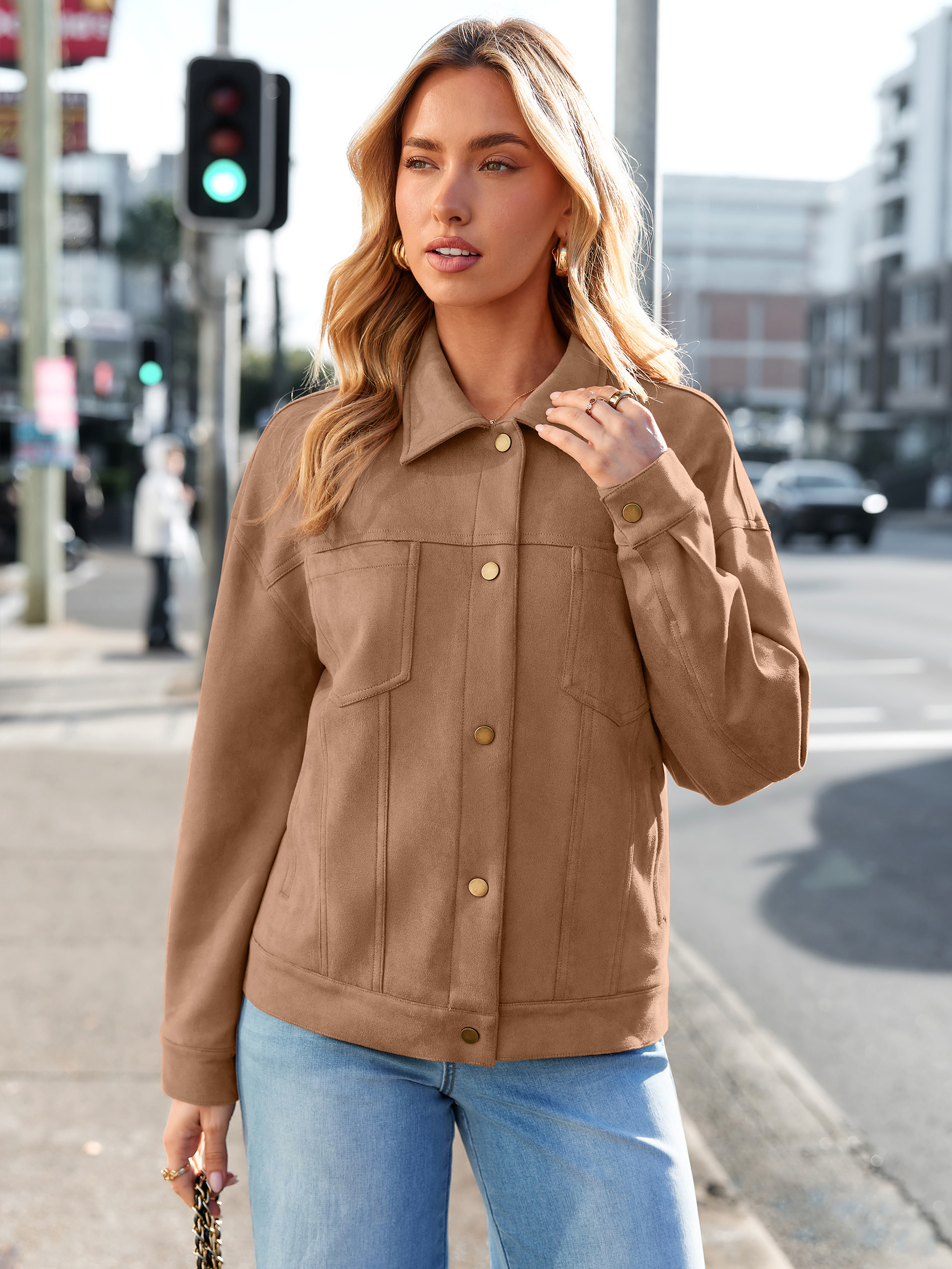 Faux Suede Button Down Cropped Jacket