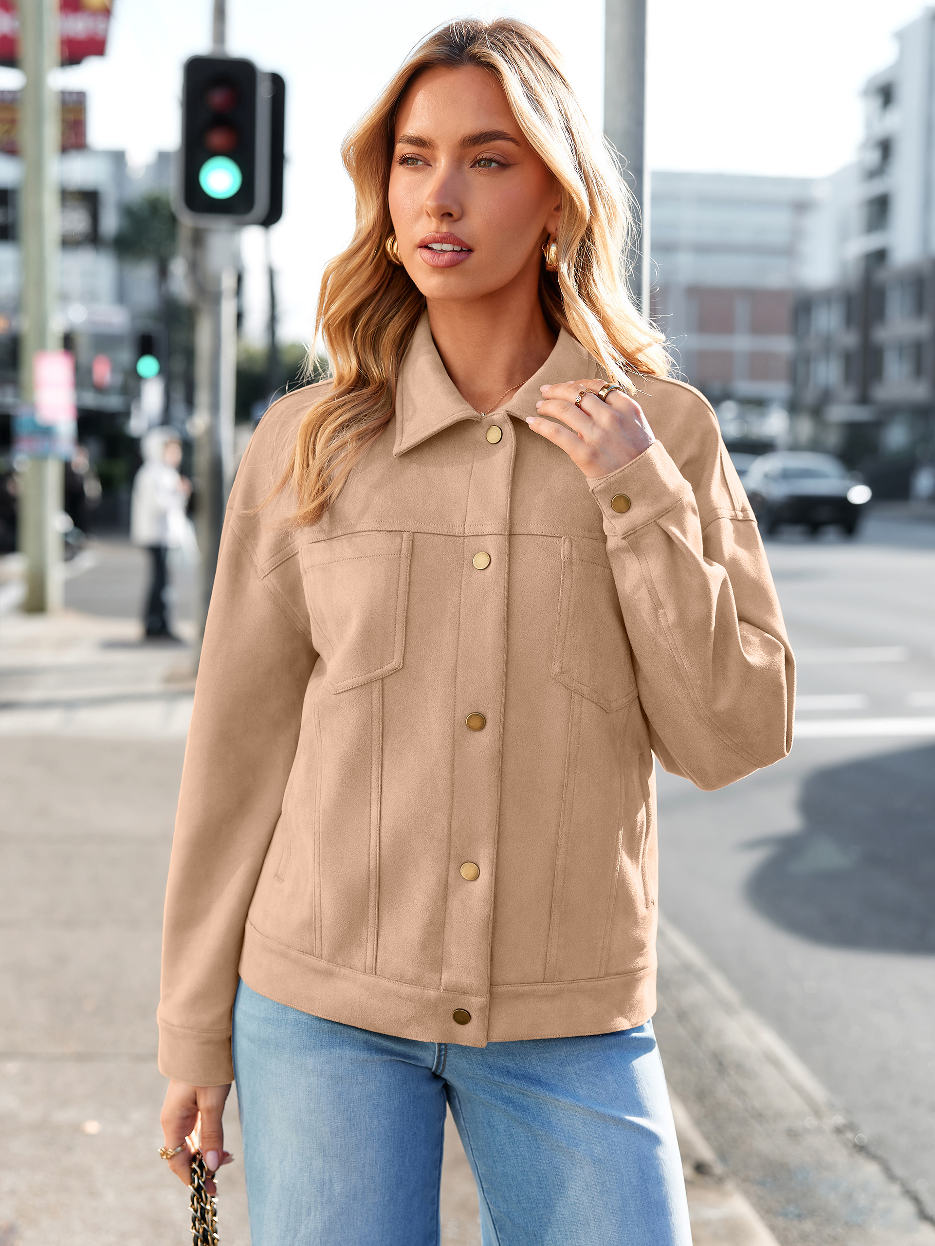Faux Suede Button Down Cropped Jacket