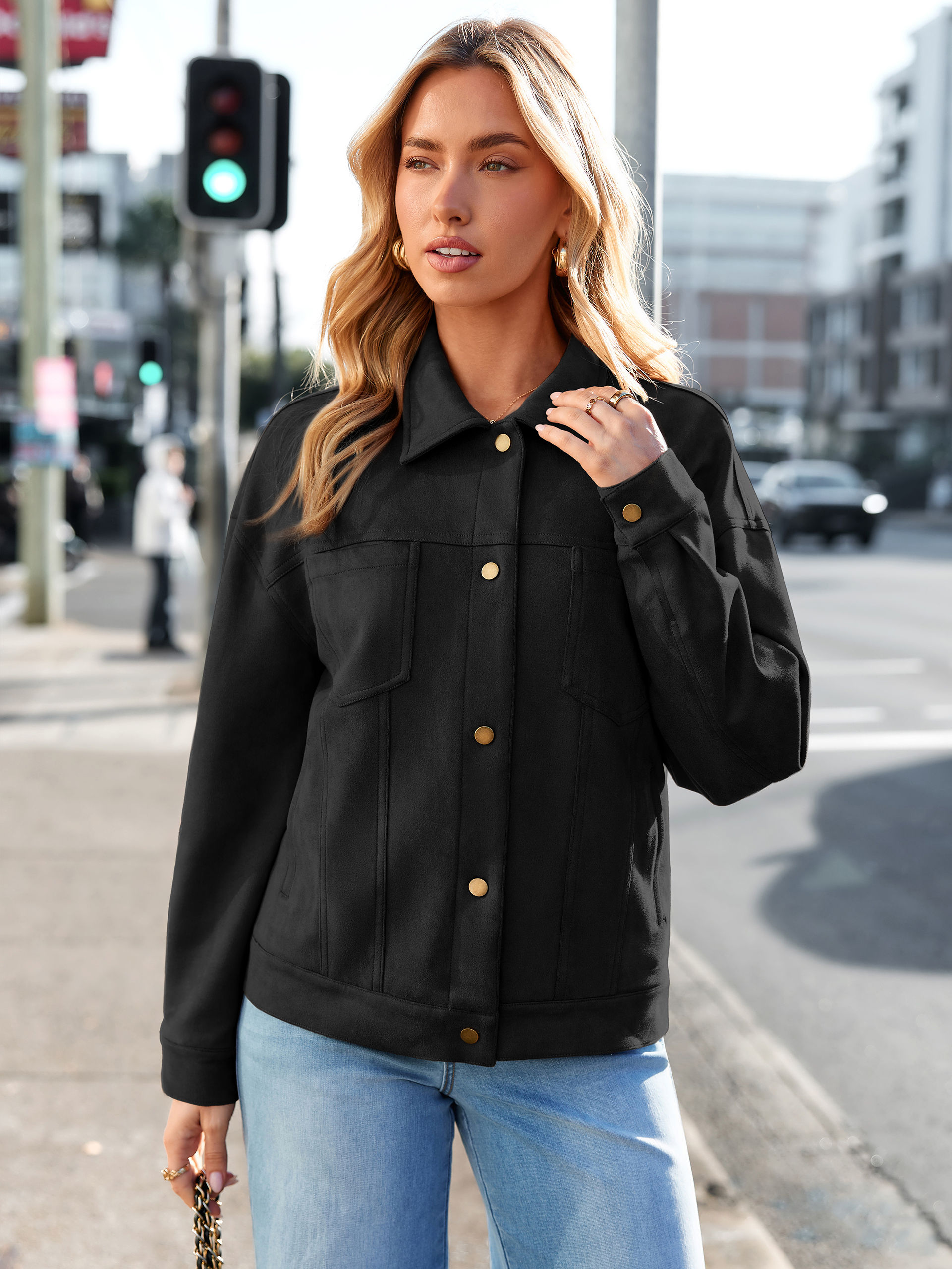 Faux Suede Button Down Cropped Jacket