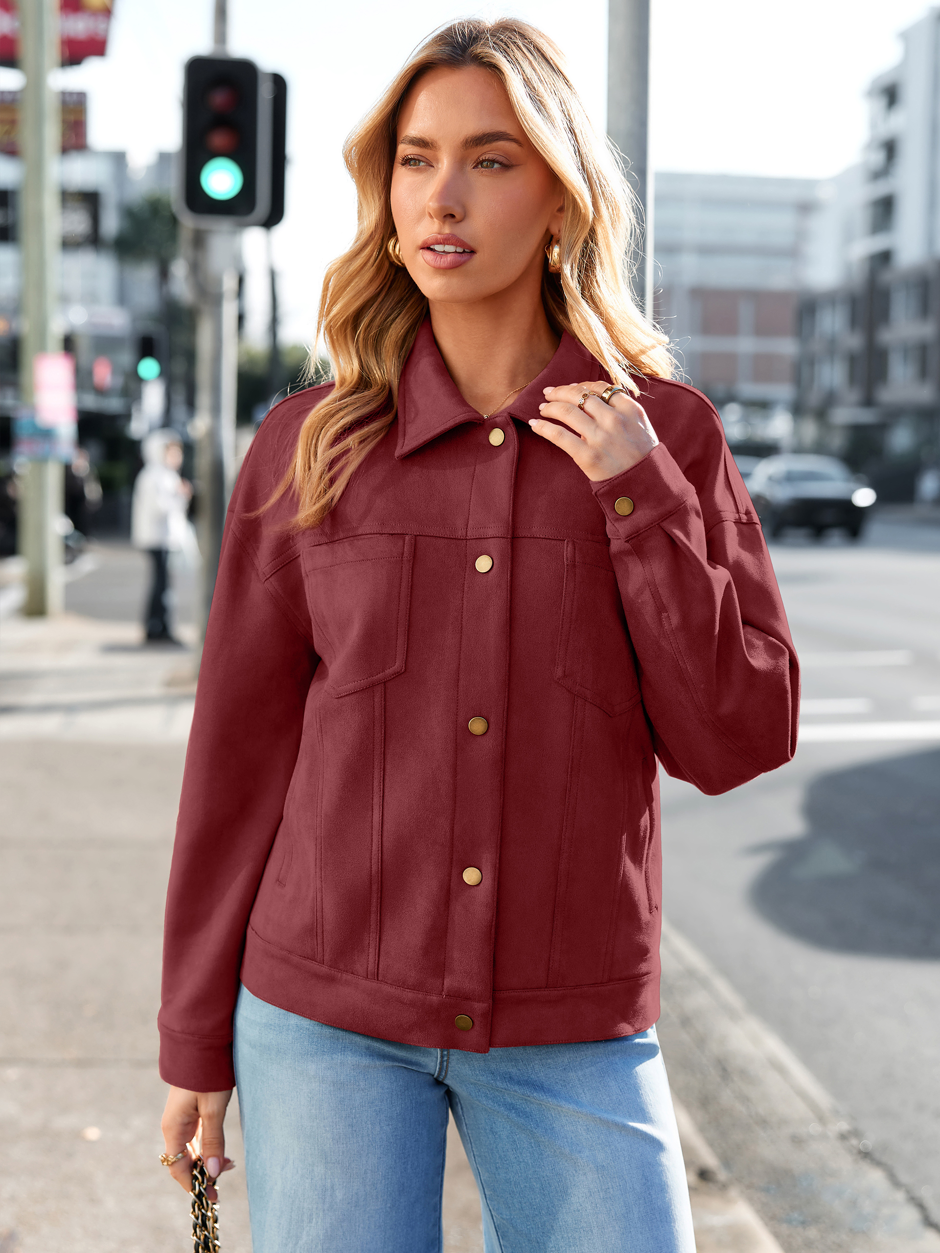 Faux Suede Button Down Cropped Jacket