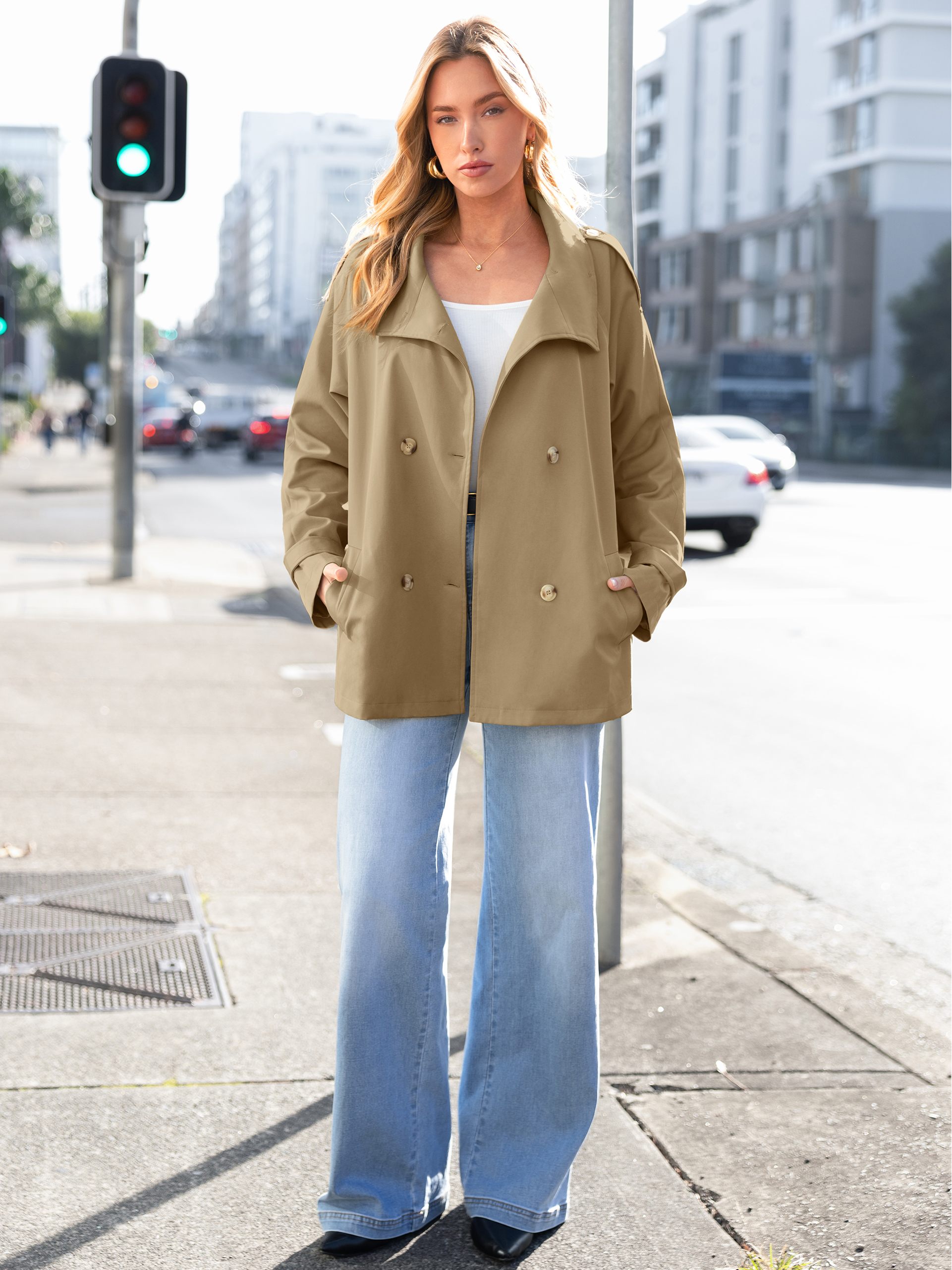 Stand Collar Double-Breasted Trench Coat