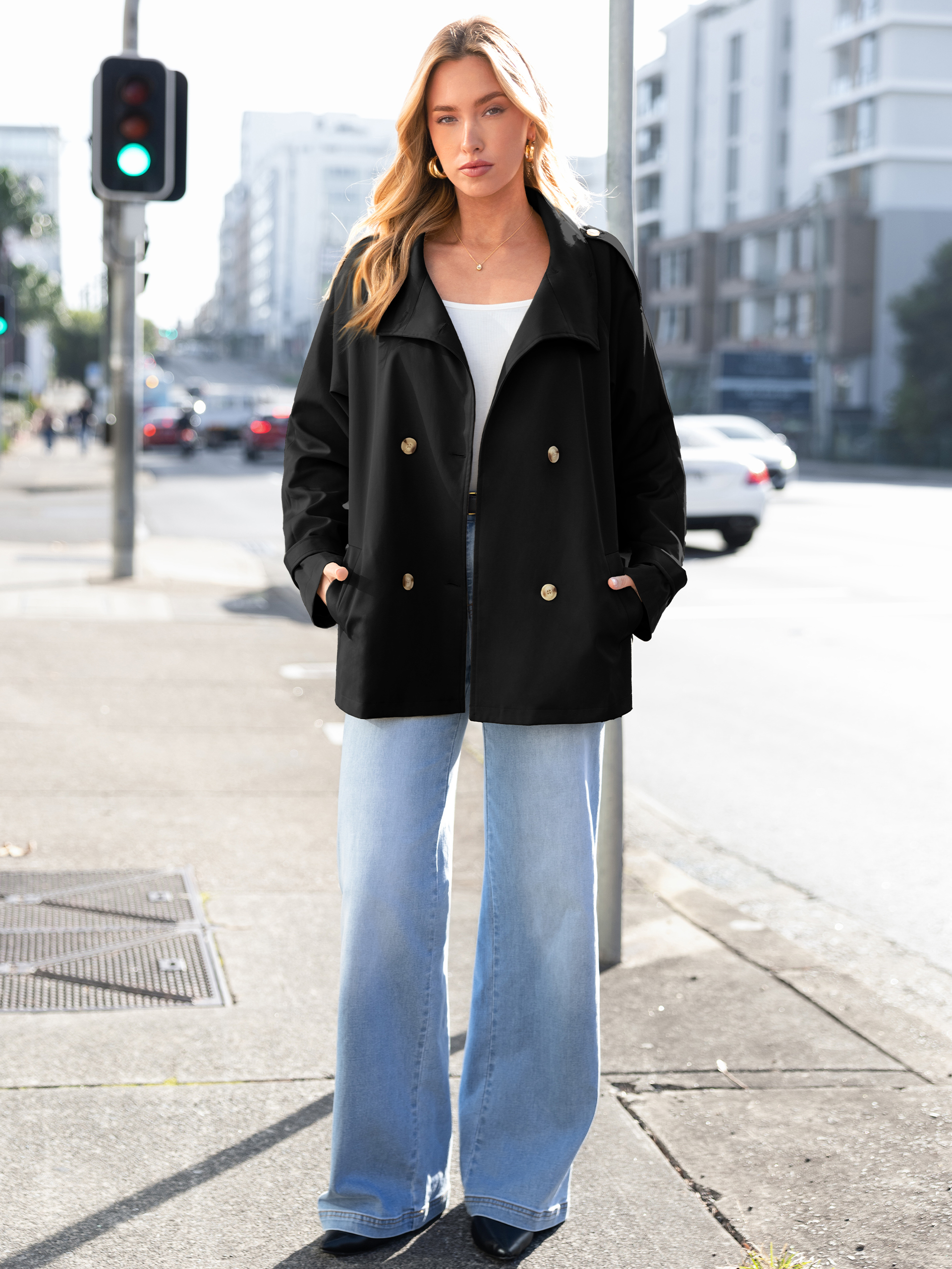 Stand Collar Double-Breasted Trench Coat