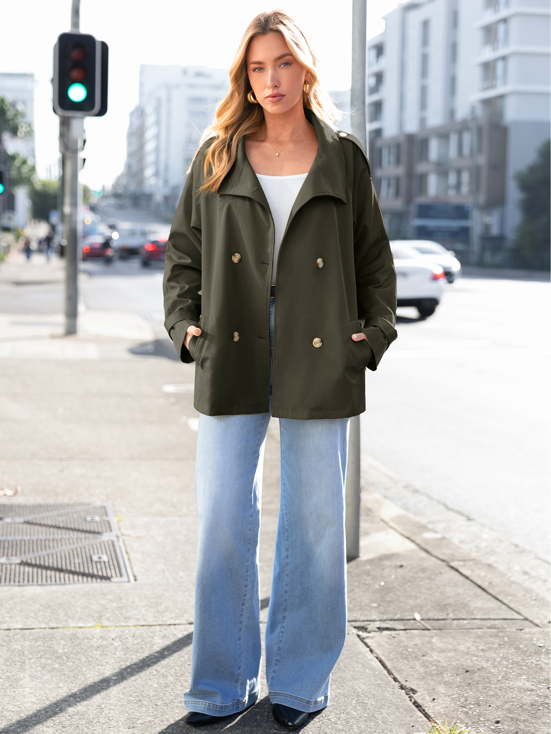 Stand Collar Double-Breasted Trench Coat