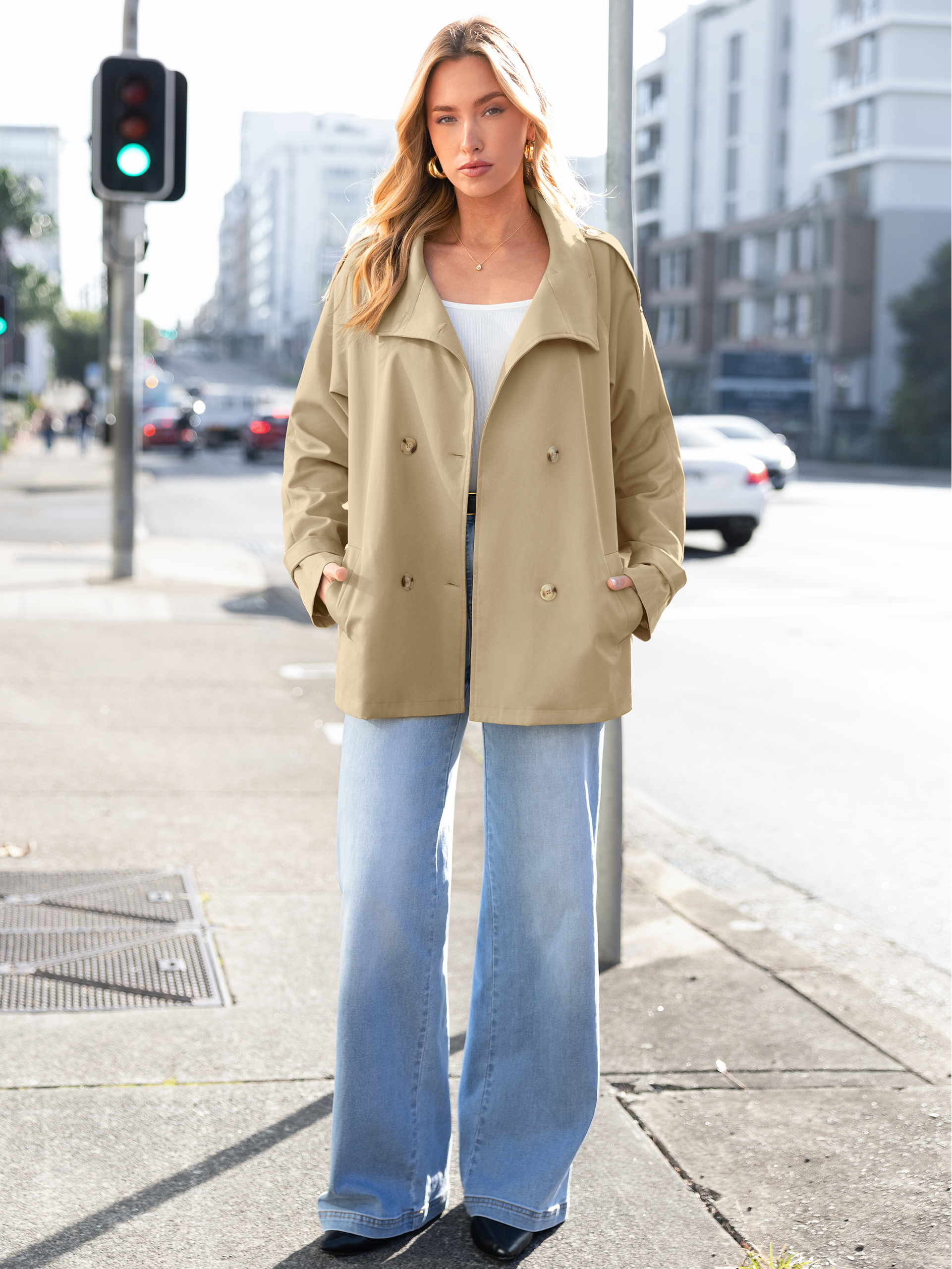 Stand Collar Double-Breasted Trench Coat
