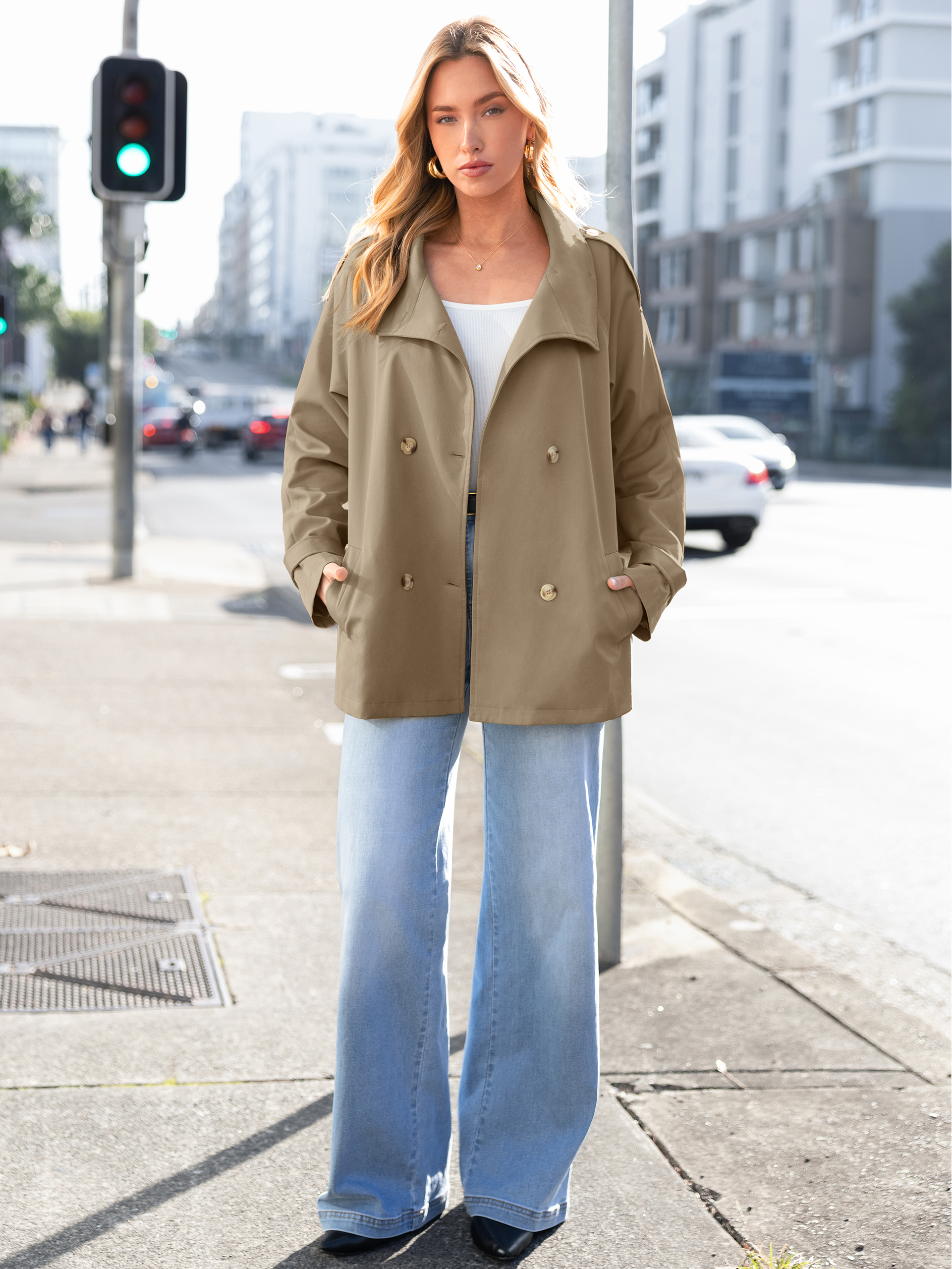 Stand Collar Double-Breasted Trench Coat