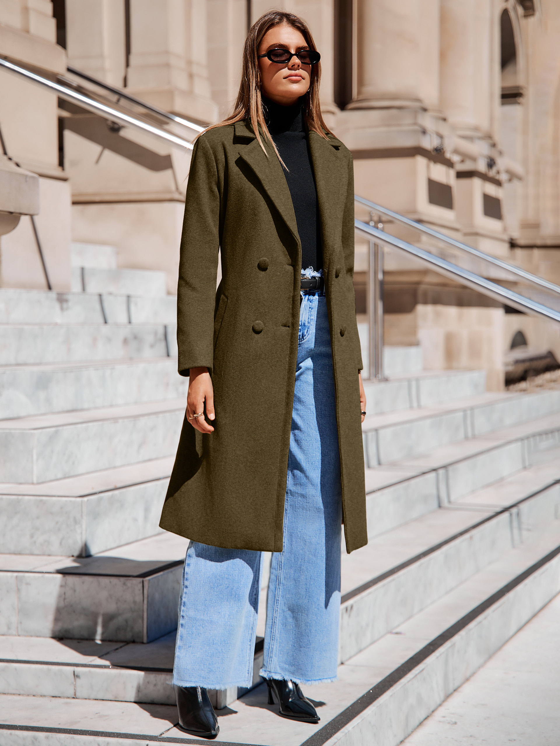 Longline Wool Blend Trench Coat with Belt