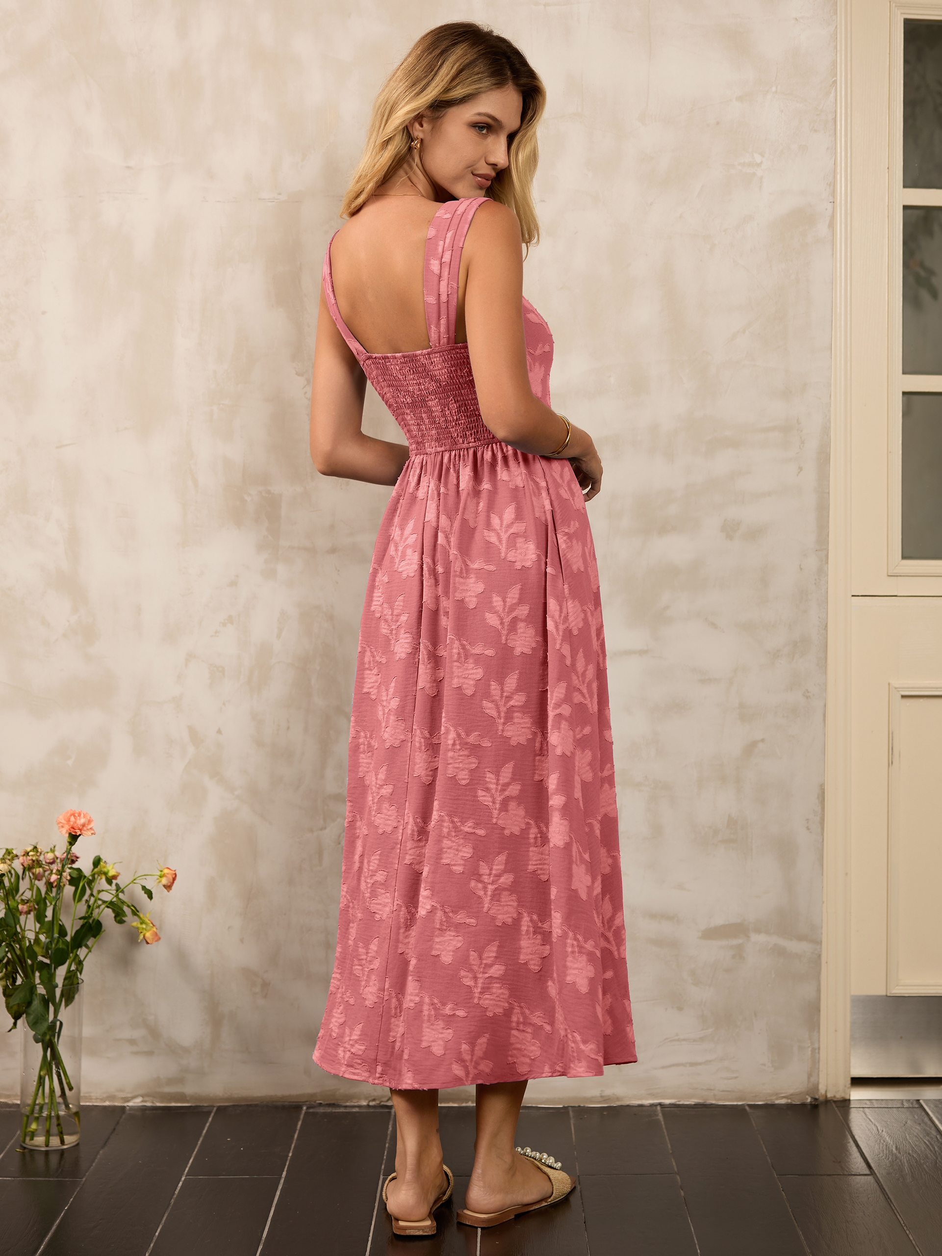 Square Neck Burnout Floral Tank Maxi Dress