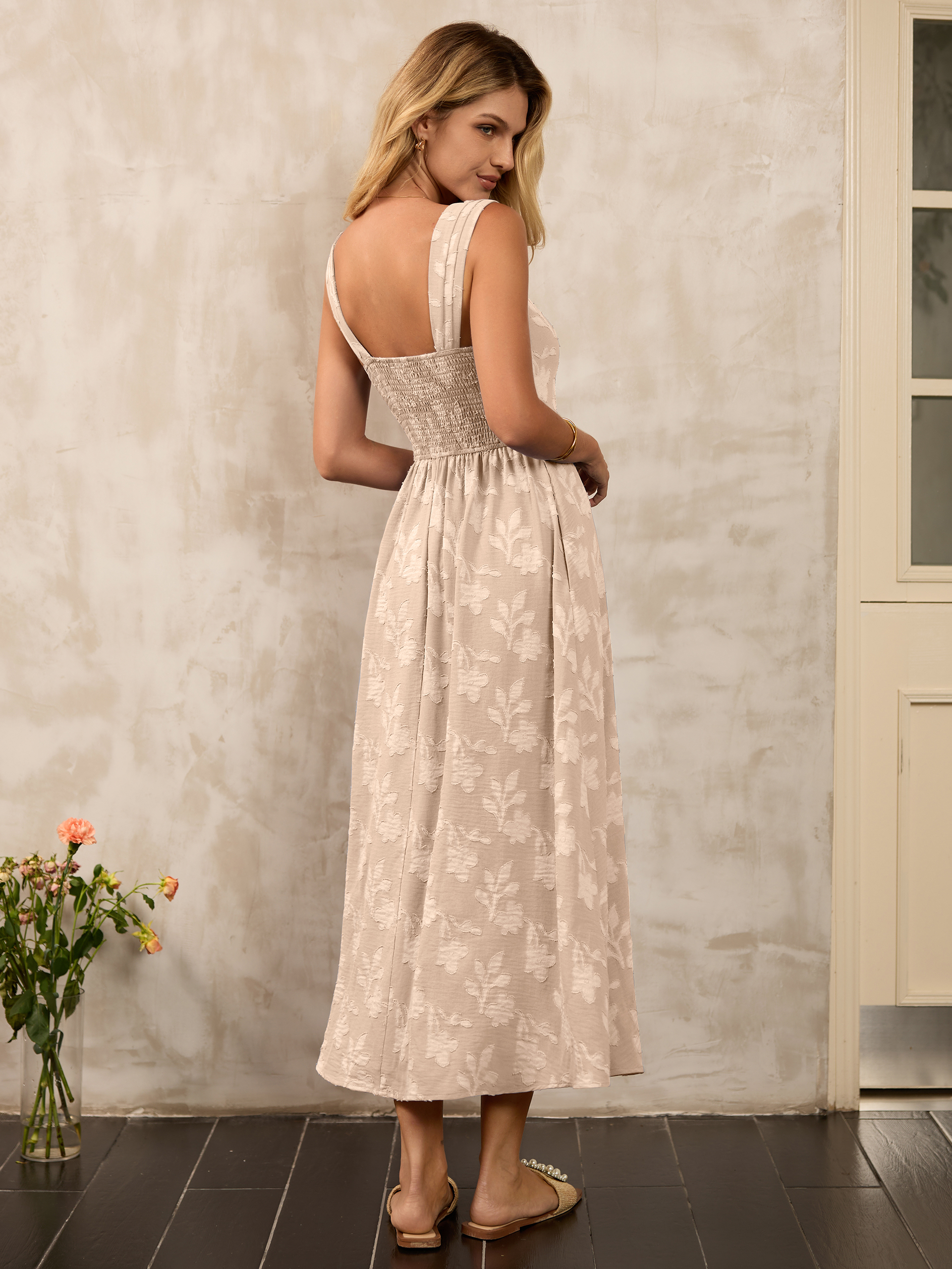 Square Neck Burnout Floral Tank Maxi Dress