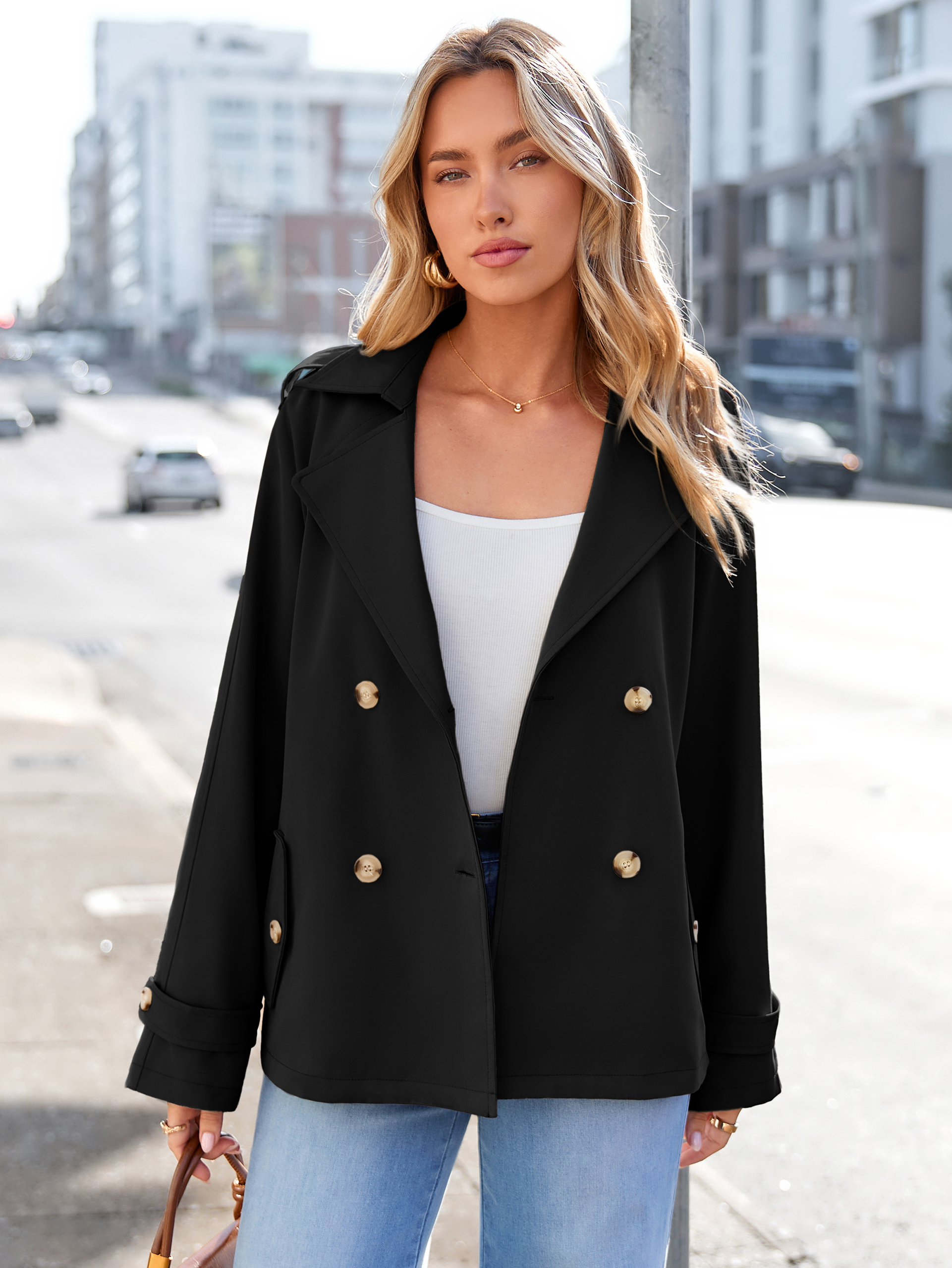 Double Breasted Belted Cropped Trench Coat