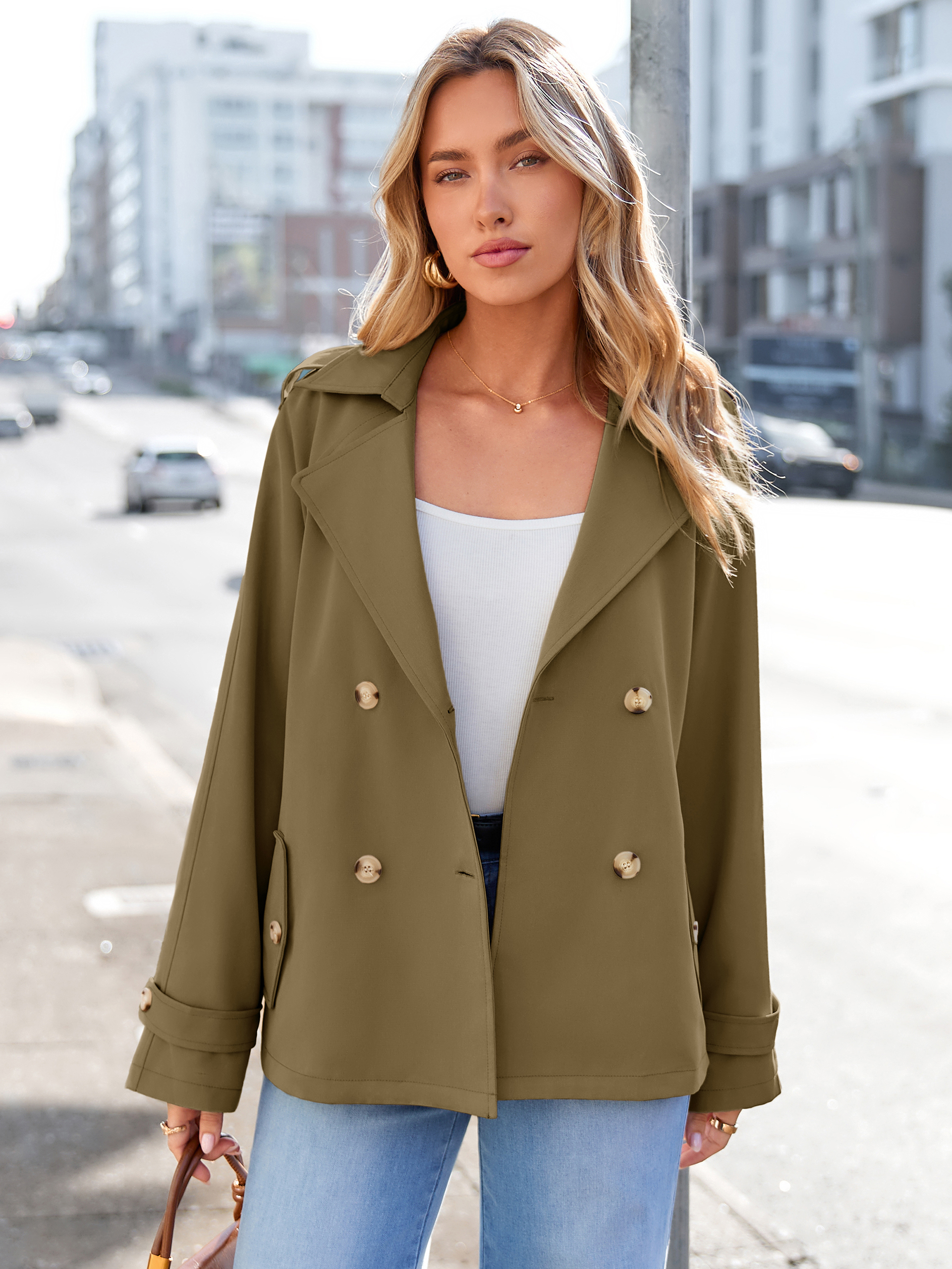 Double Breasted Belted Cropped Trench Coat