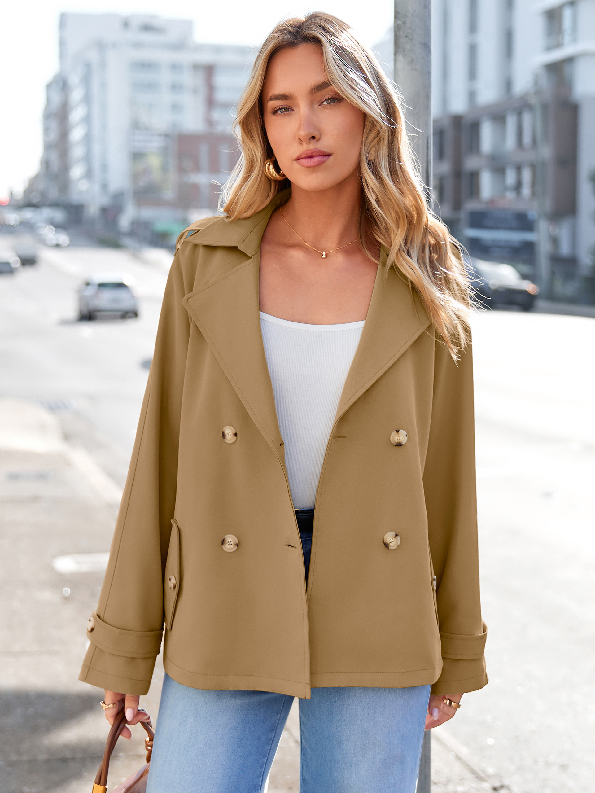 Double Breasted Belted Cropped Trench Coat