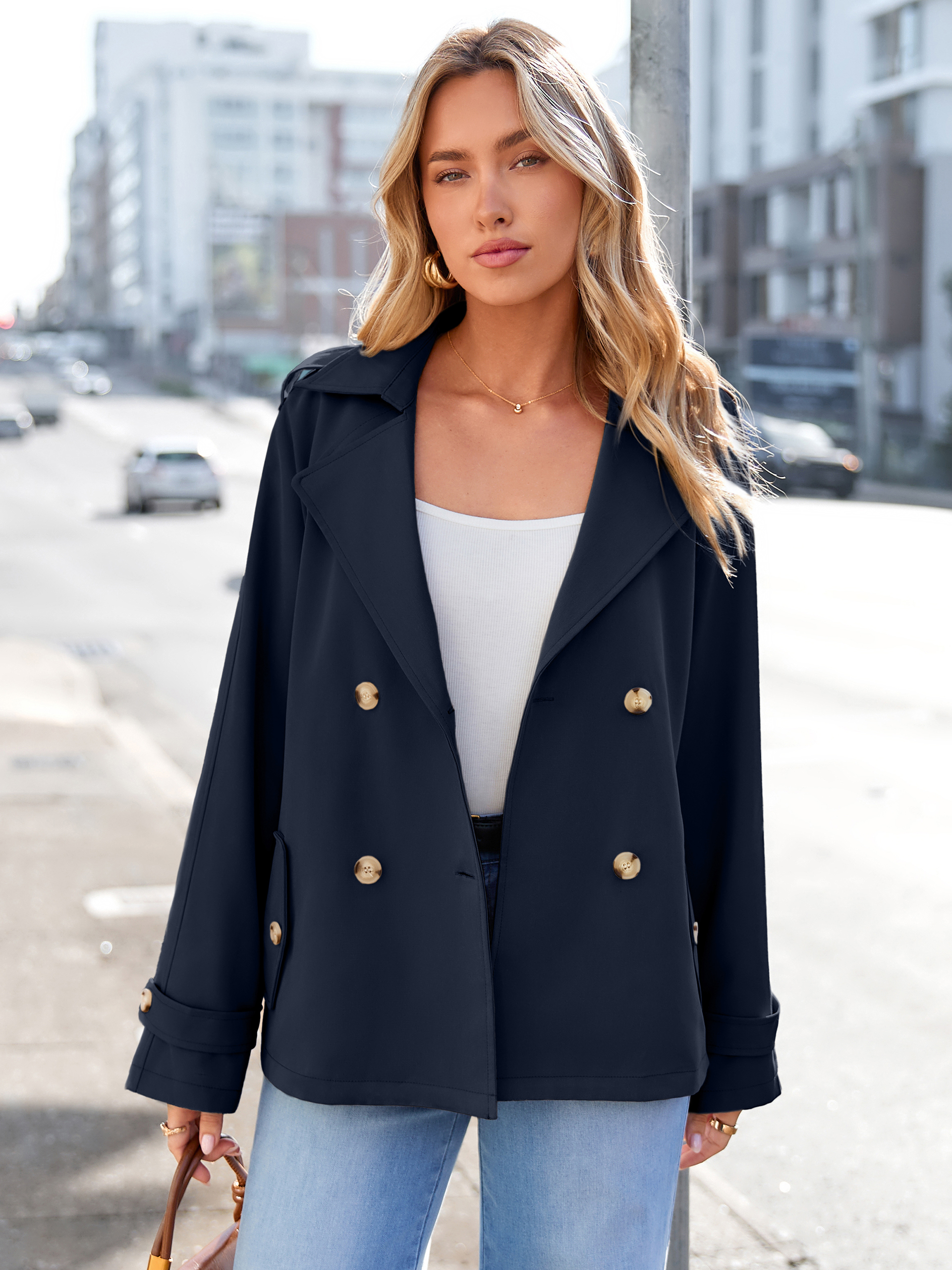 Double Breasted Belted Cropped Trench Coat