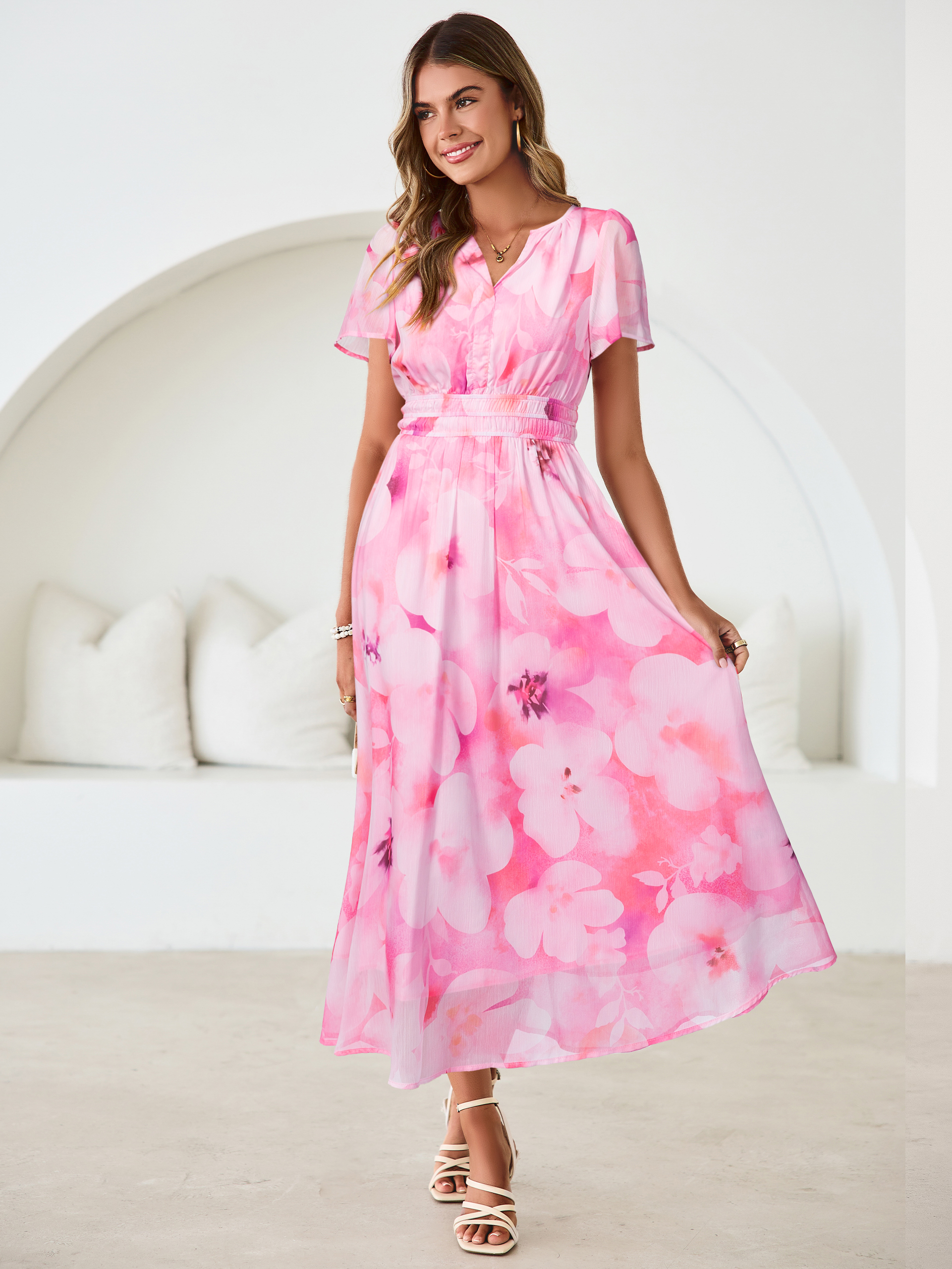 Floral V-Neck Smocked Waist Maxi Dress