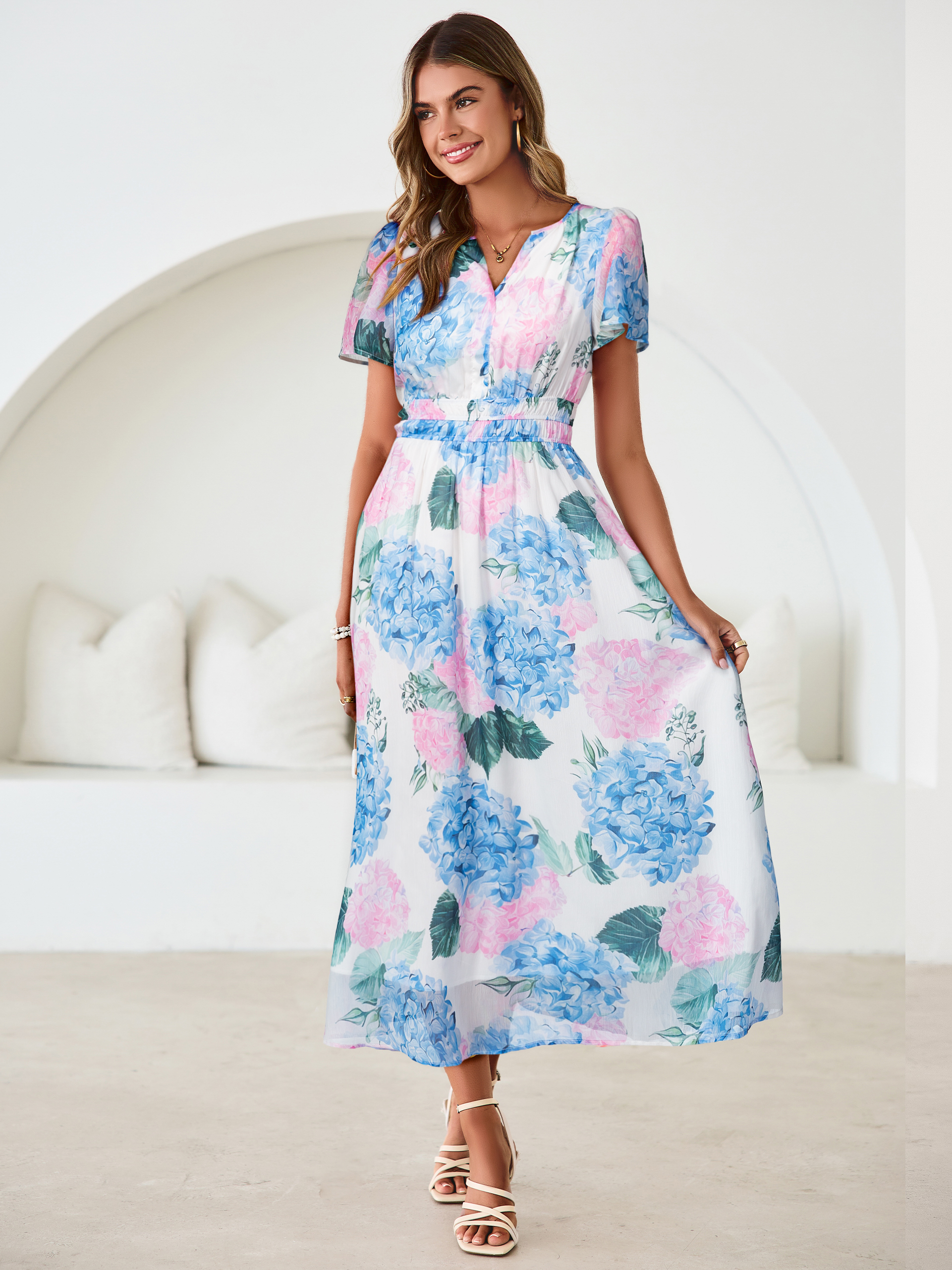 Floral V-Neck Smocked Waist Maxi Dress
