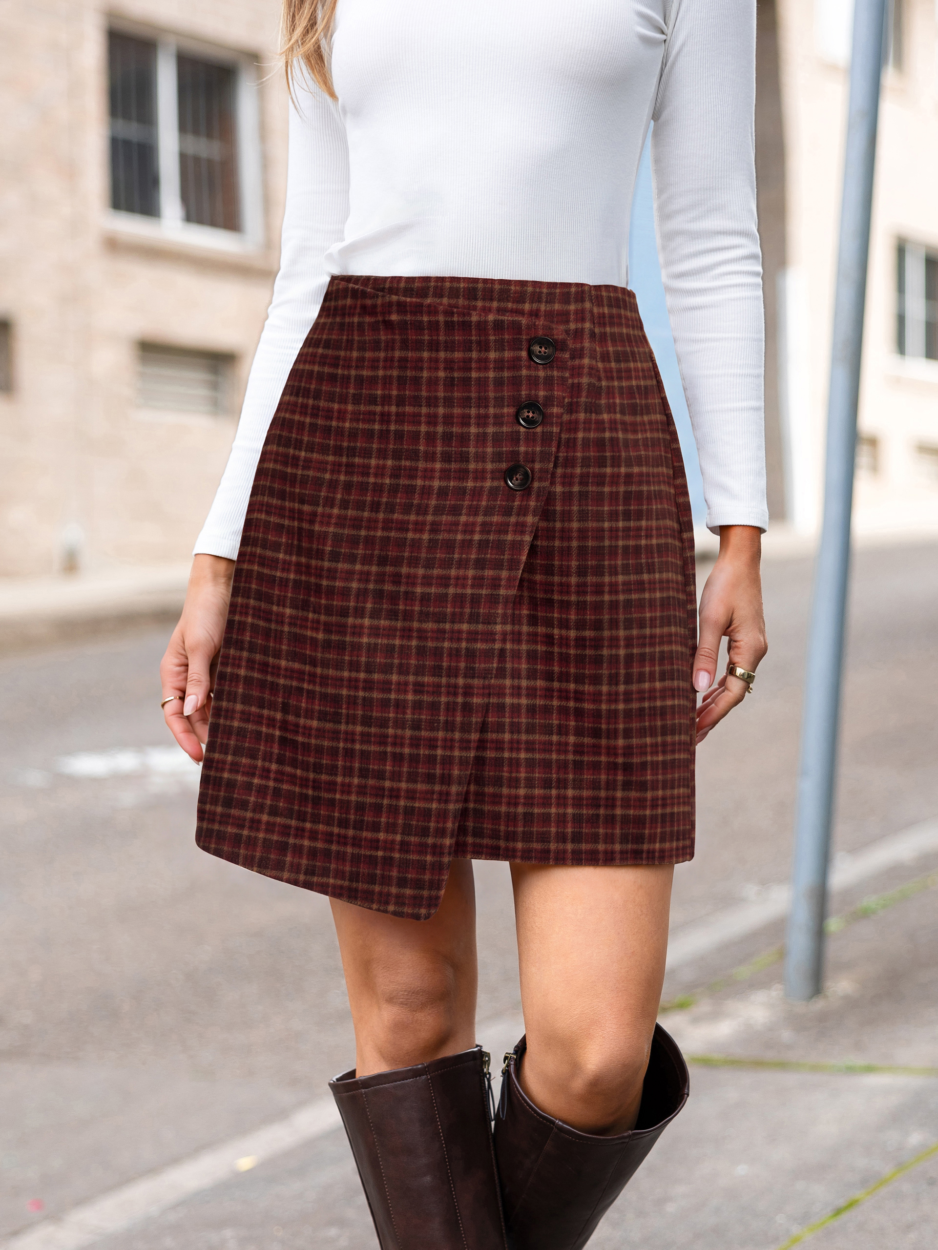 High Waisted Plaid A-Line Mini Skirt
