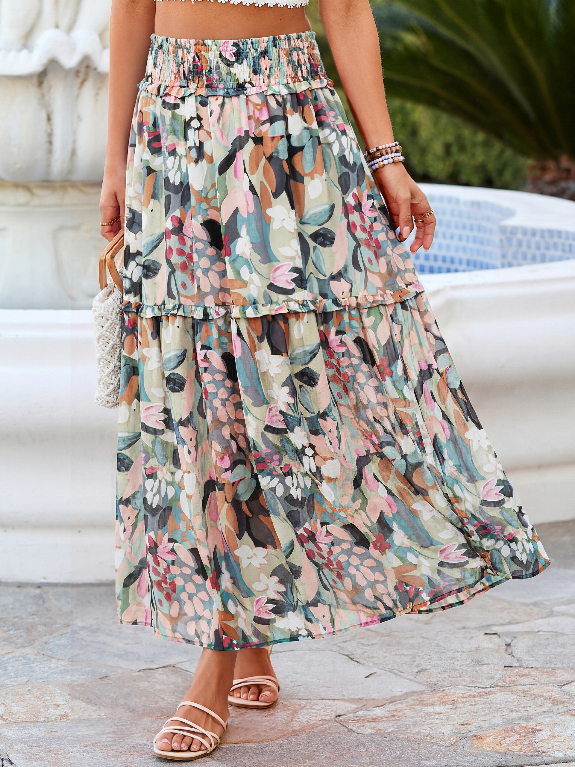 Floral Chiffon High Waist Maxi Skirt