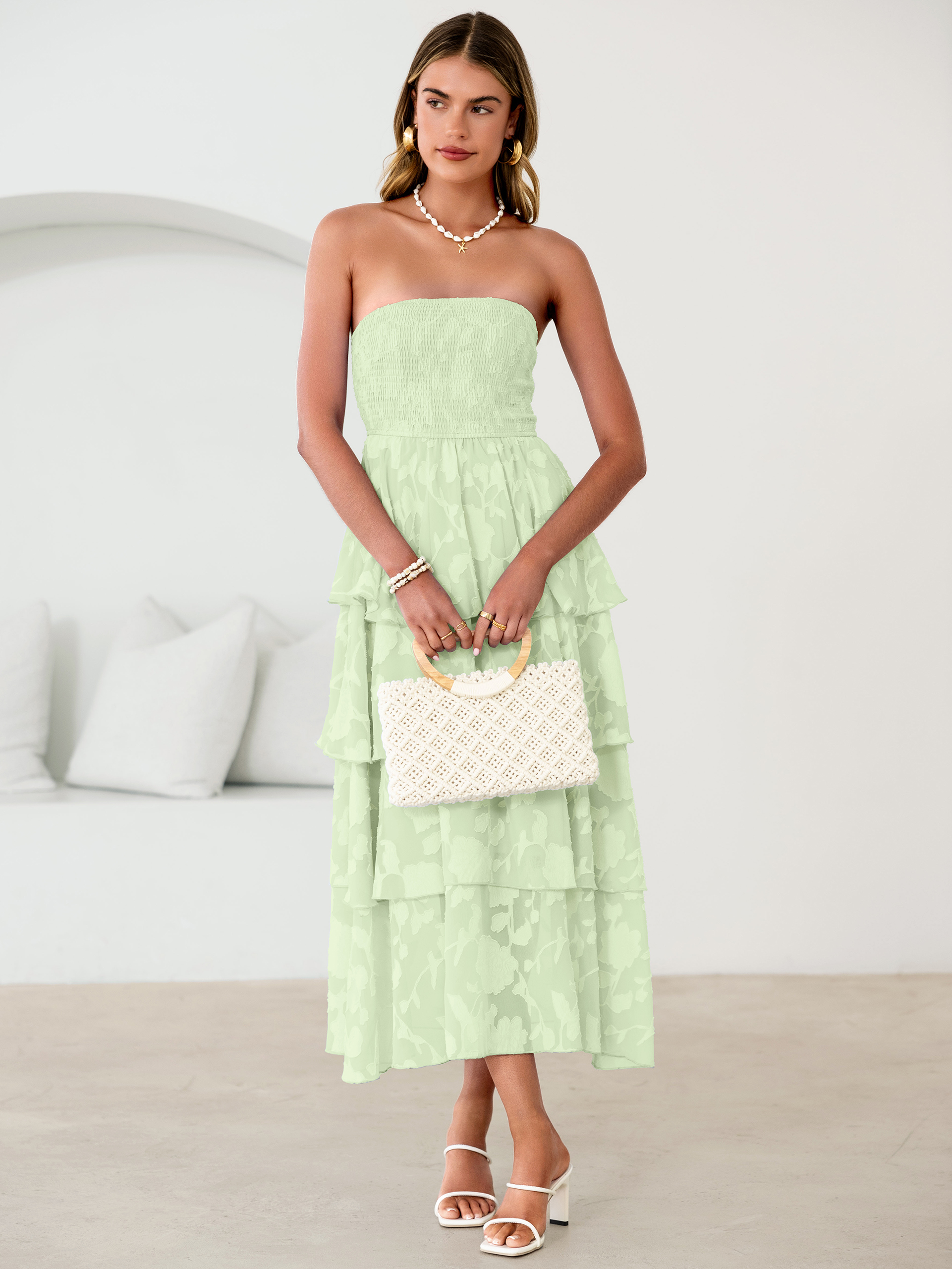 Floral Strapless Smocked Tiered Maxi Dress