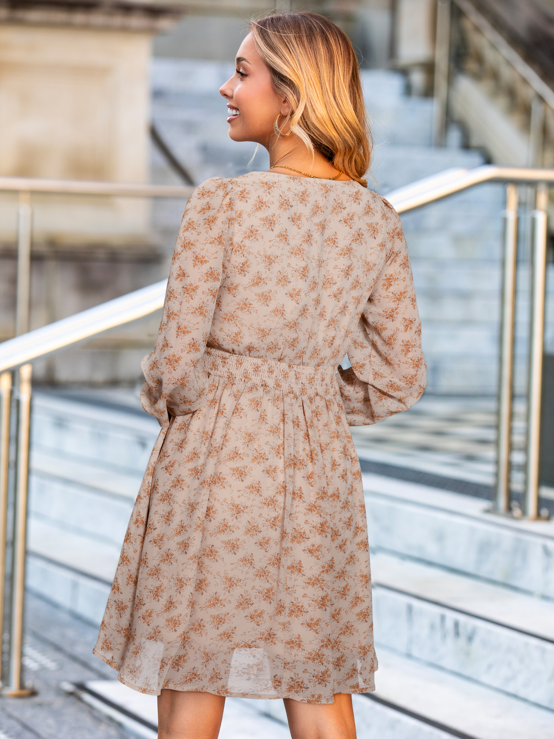 Boho Flowy Floral Chiffon Wedding Guest Mini Dress