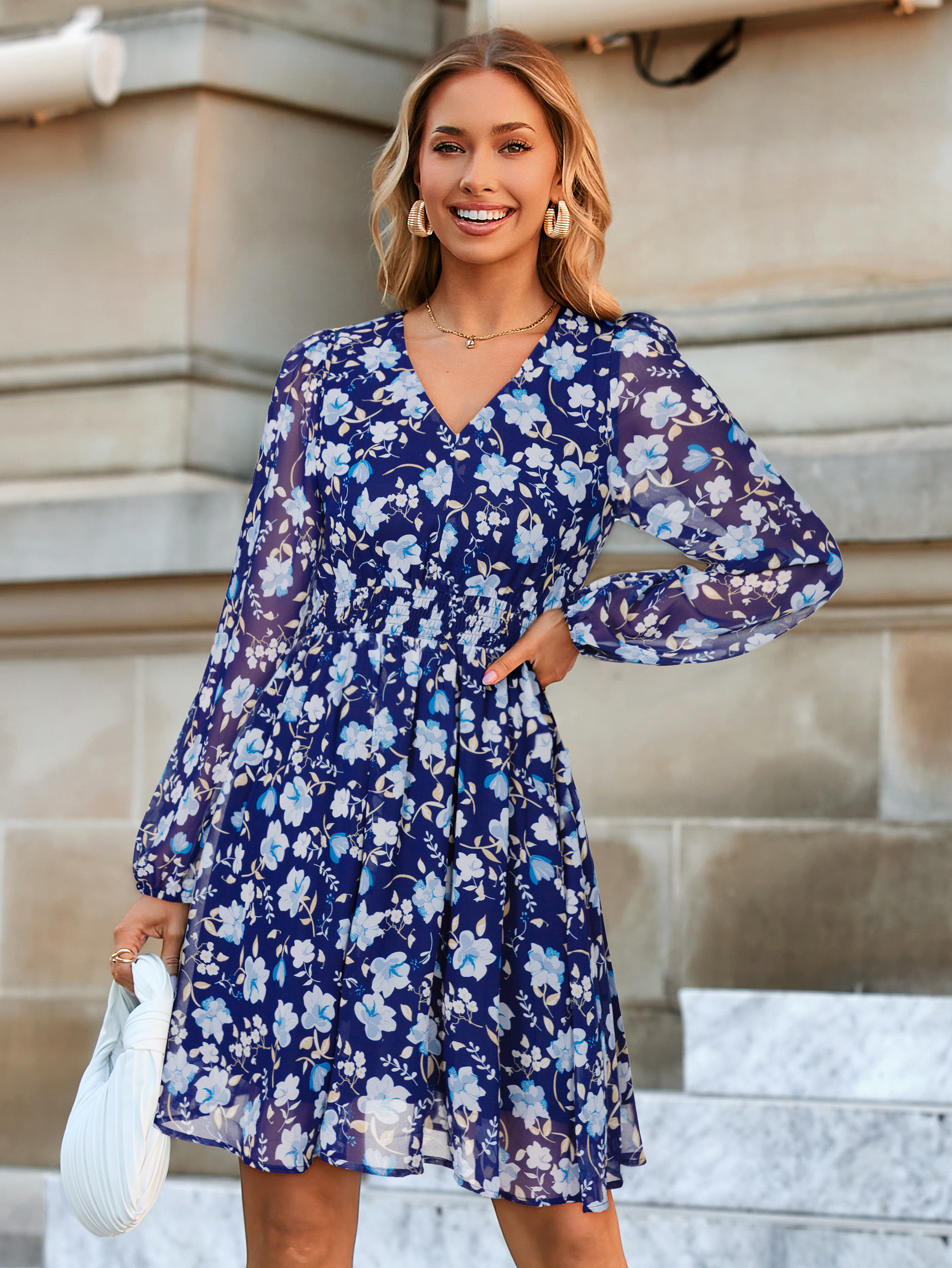 Boho Flowy Floral Chiffon Wedding Guest Mini Dress