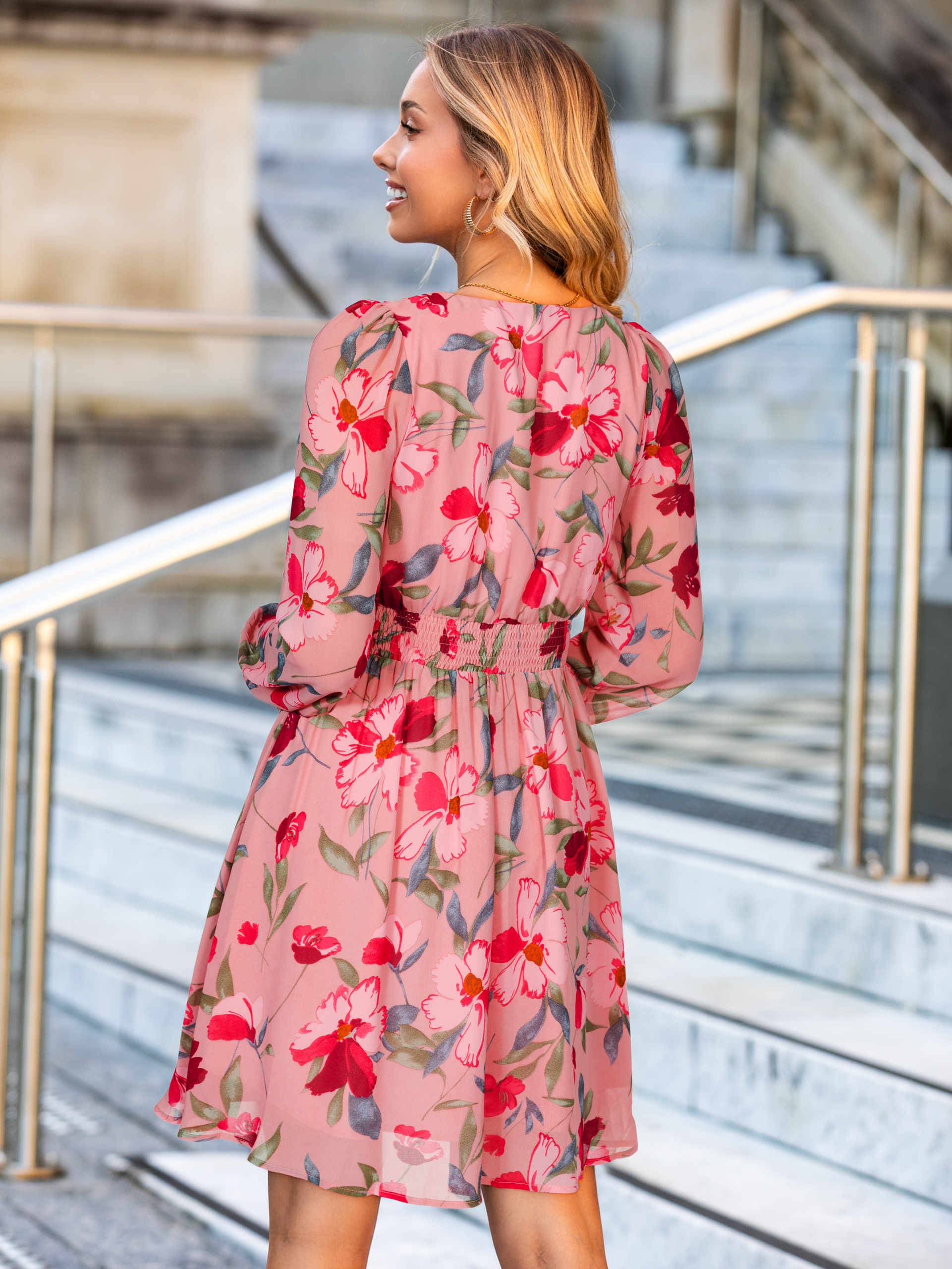 Boho Flowy Floral Chiffon Wedding Guest Mini Dress