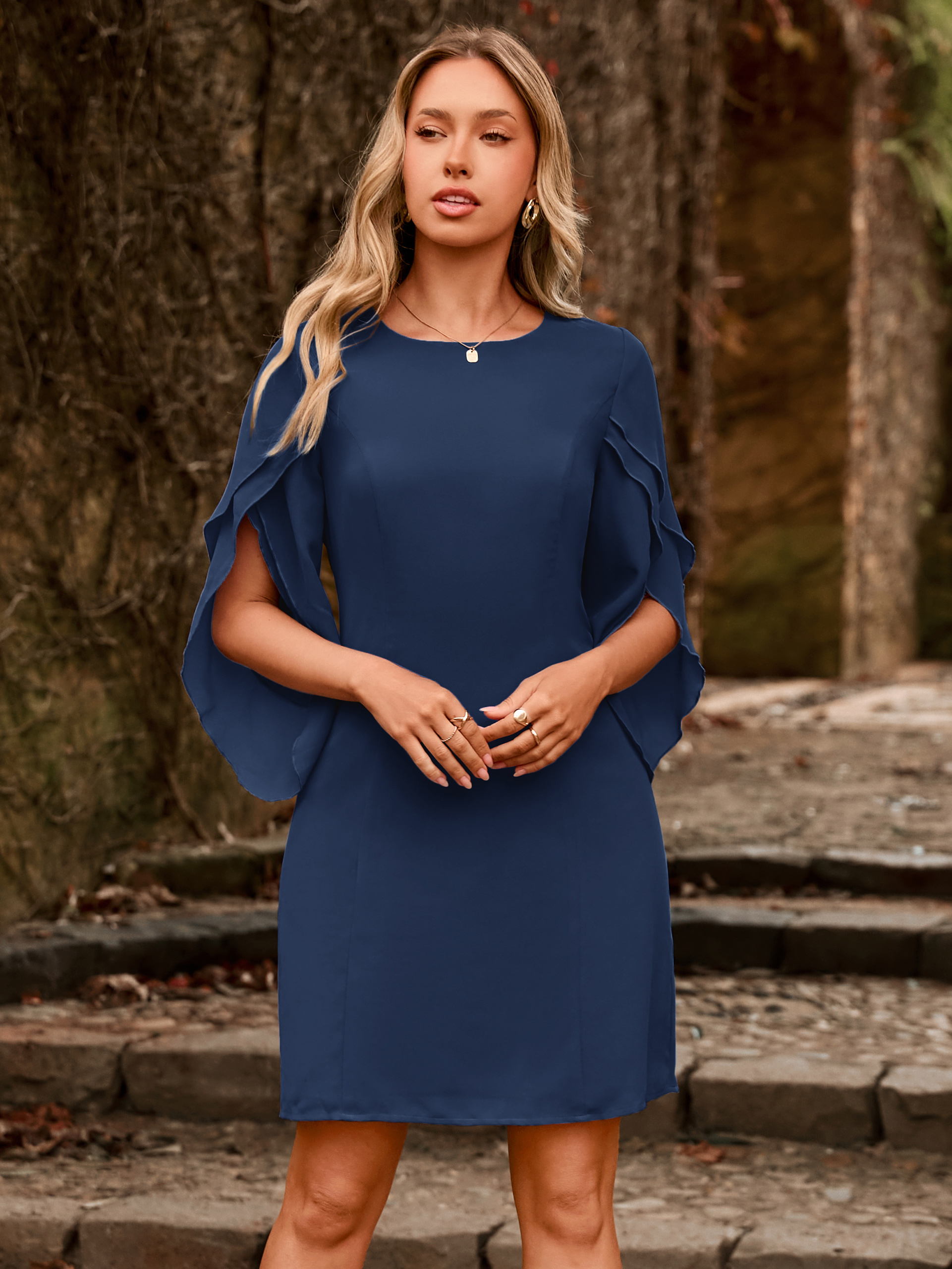 Fultter Sleeve Chiffon Cocktail Dress for Weddings - Blue