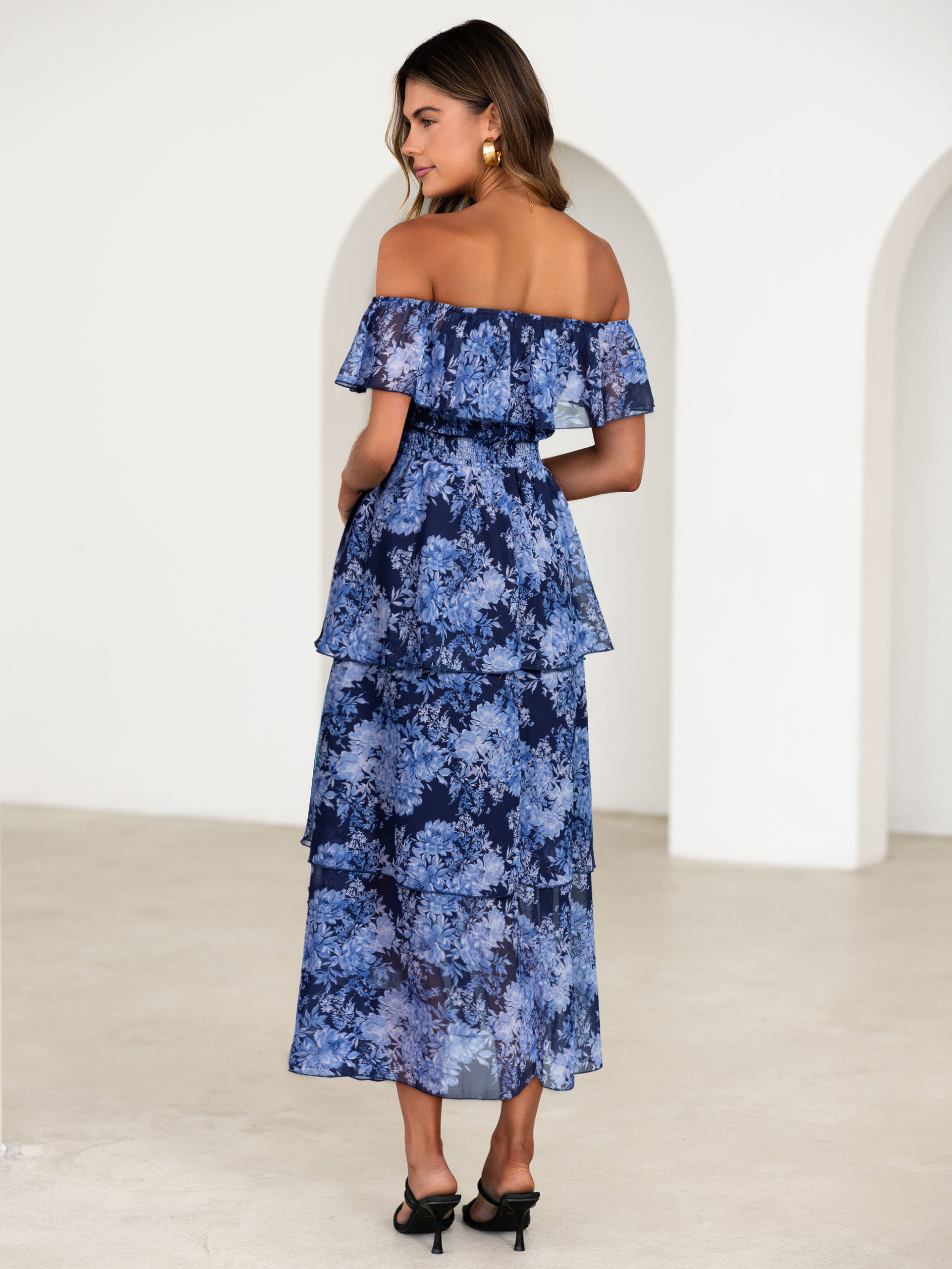 Off Shoulder Multicolor Ruffle Tiered Maxi Dress