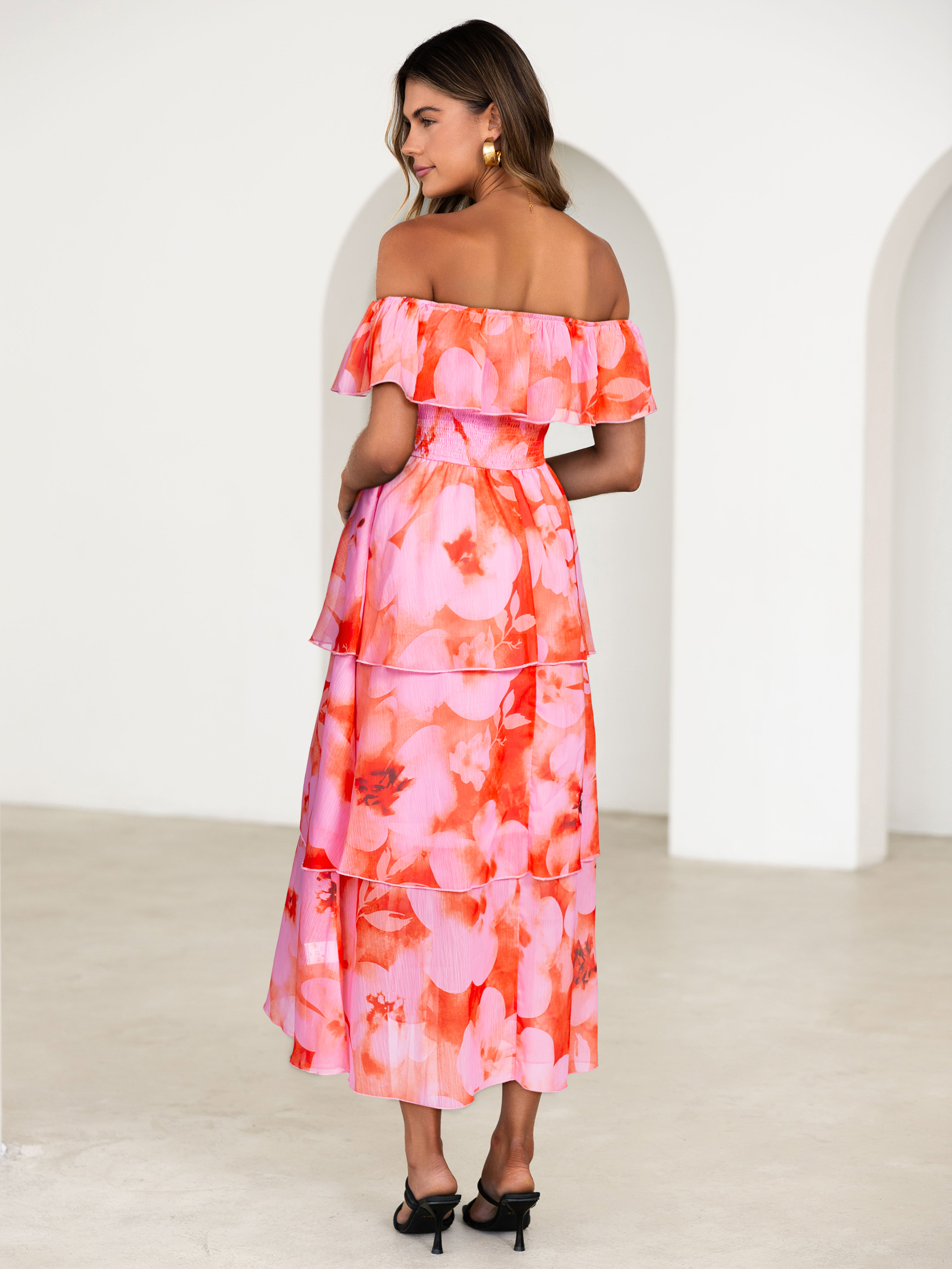 Off Shoulder Multicolor Ruffle Tiered Maxi Dress