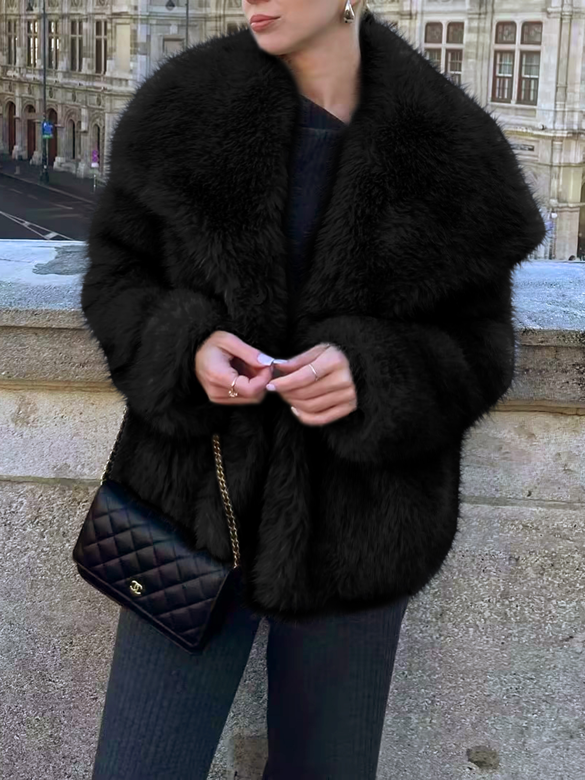 Luxurious Faux Fur Short Coat with Shawl Collar