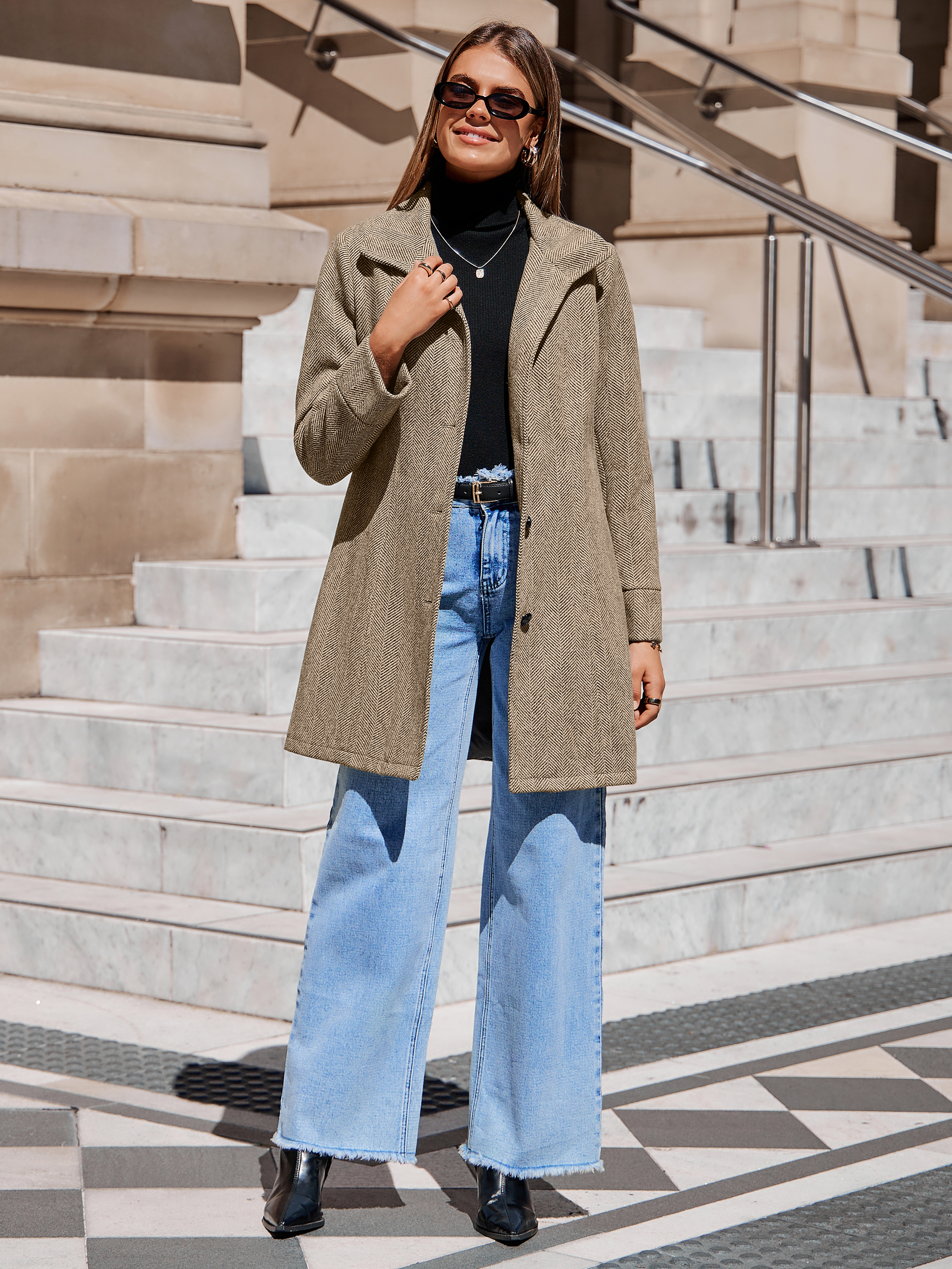 Elegant Single Breasted Wool Blend Overcoat