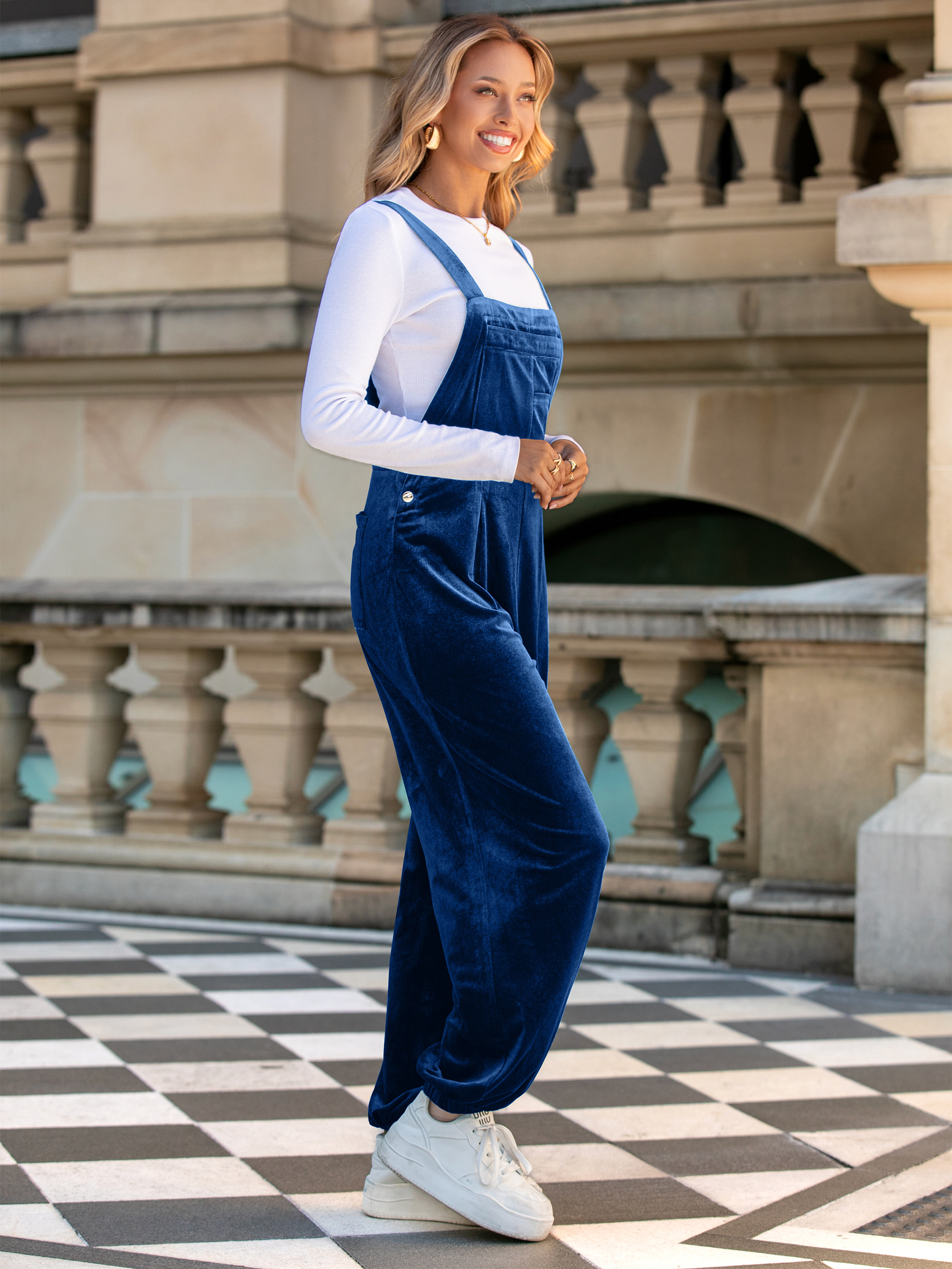 Velvet Loose Fit Adjustable Straps Jumpsuit