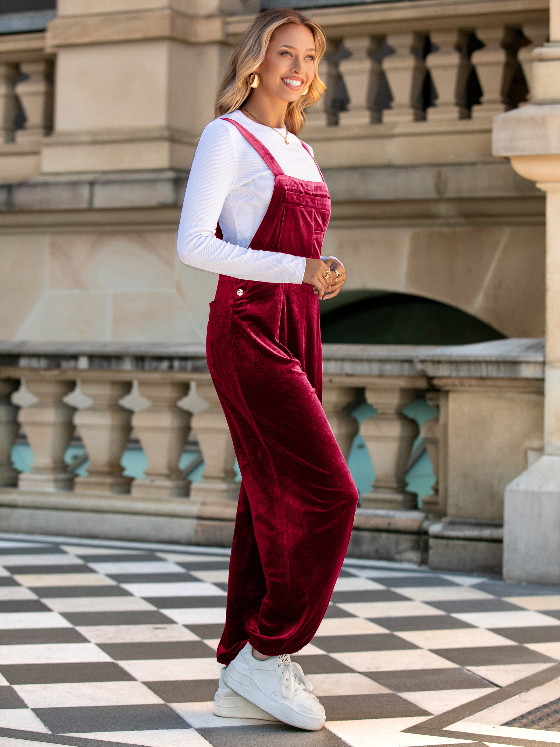 Velvet Loose Fit Adjustable Straps Jumpsuit