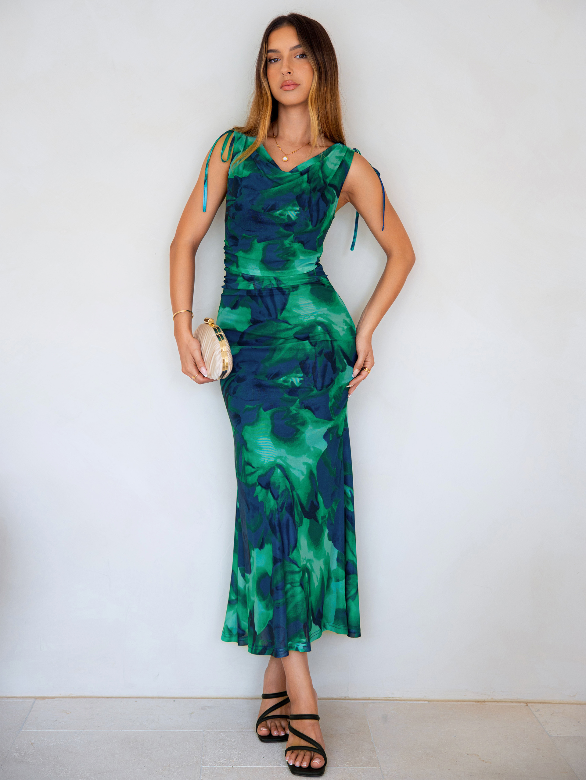 Floral Off Shoulder Mesh Bodycon Maxi Dress