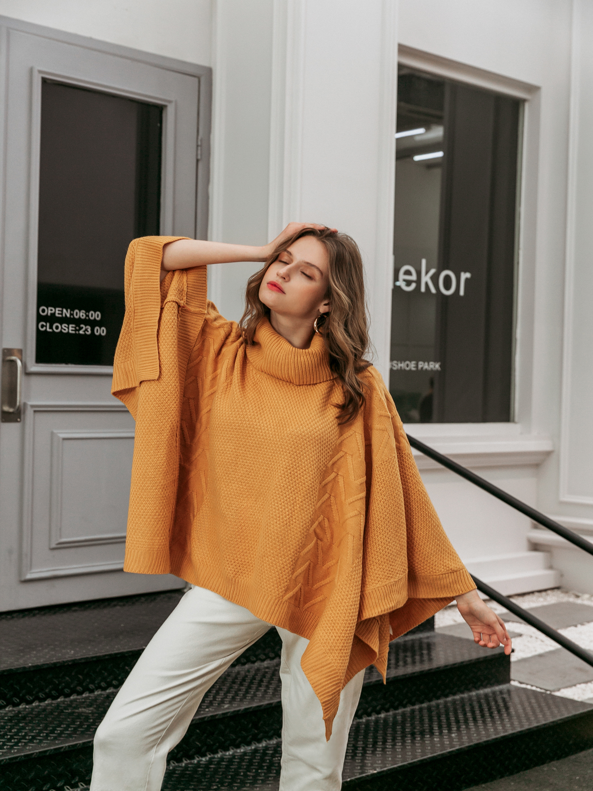Turtleneck Batwing Sleeve Asymmetric Knitted Sweater