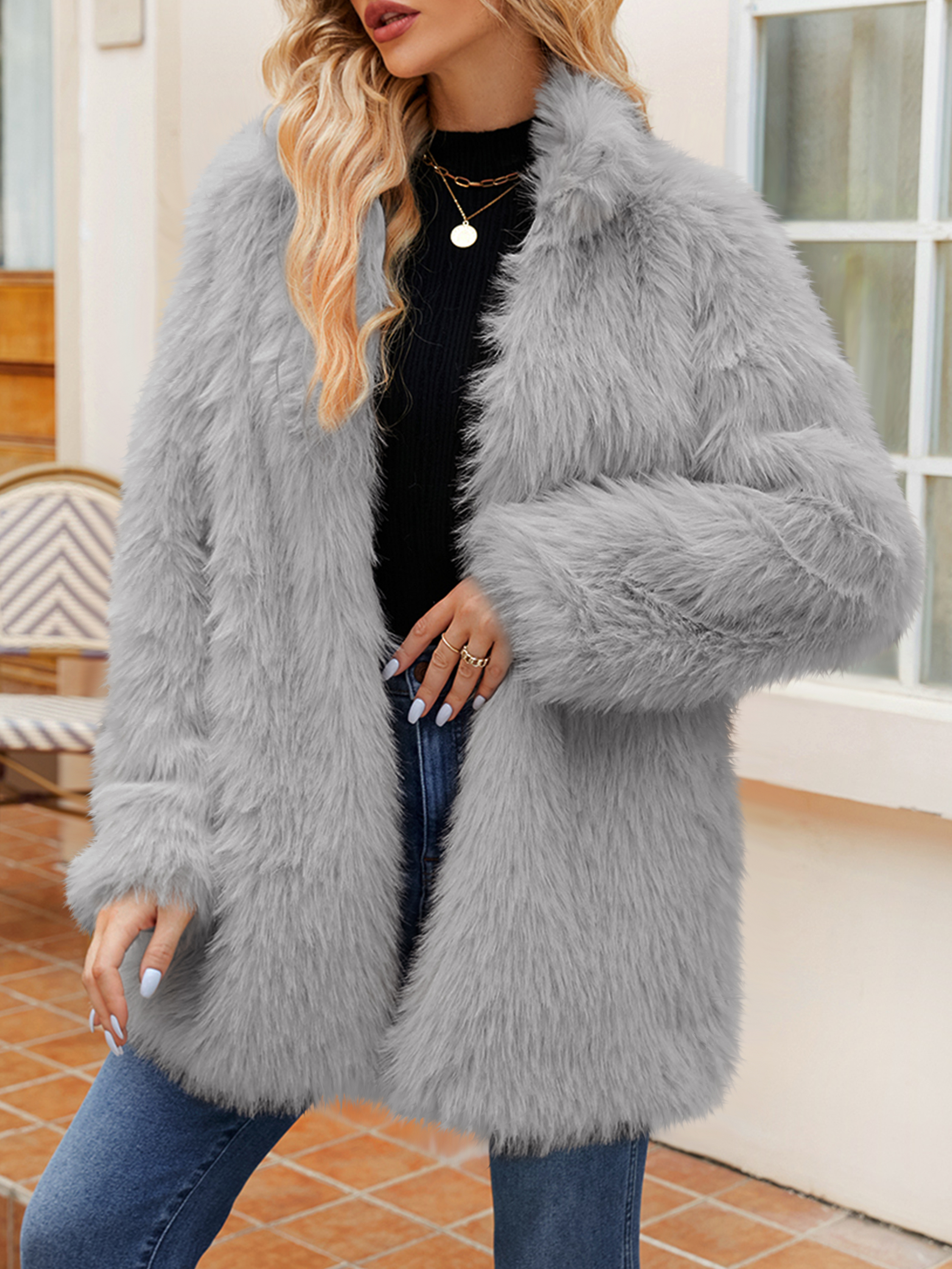 Shaggy Faux Fur Jacket with Hidden Closure