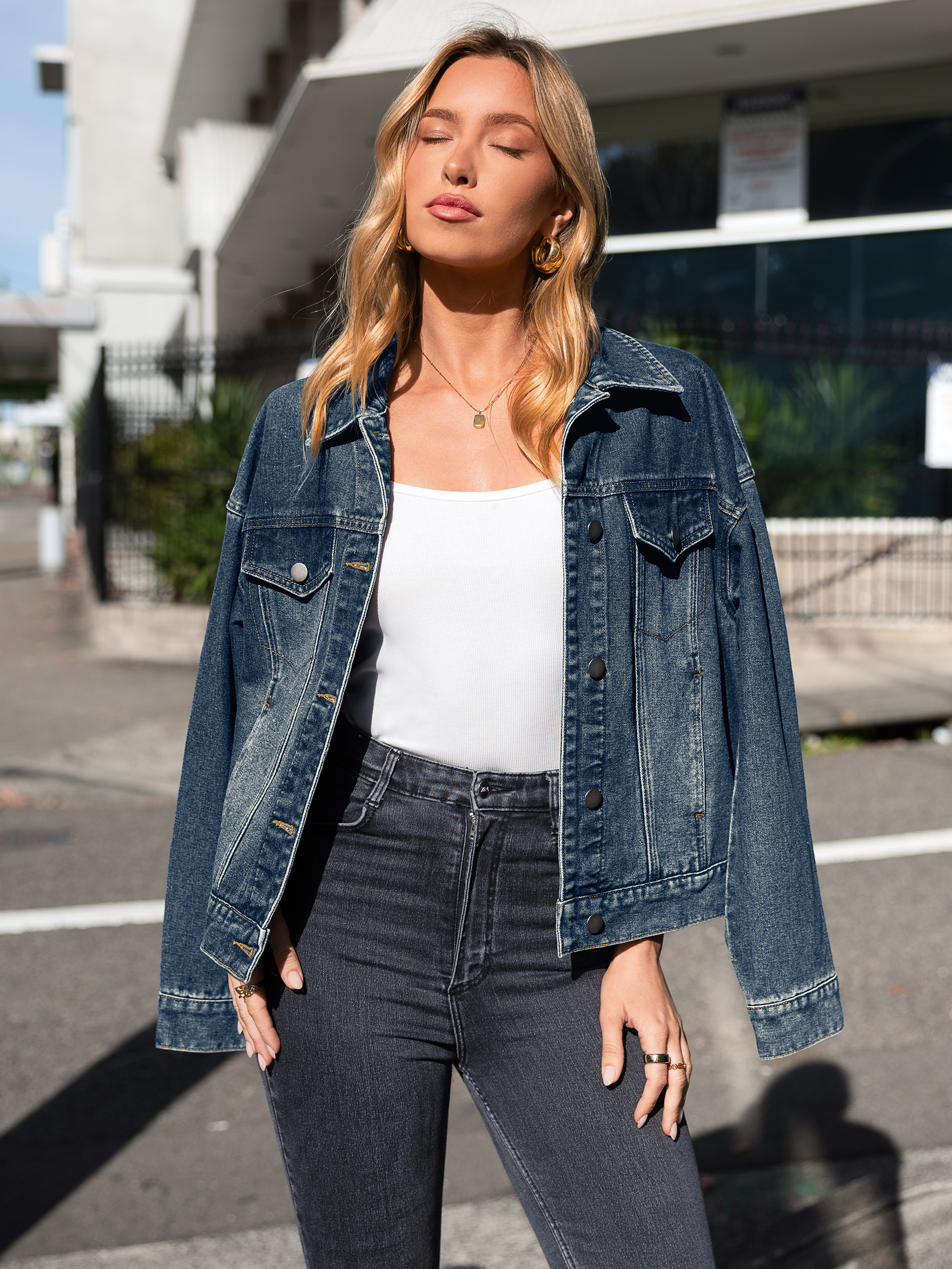 Trendy Button Down Cropped Western Jean Jacket