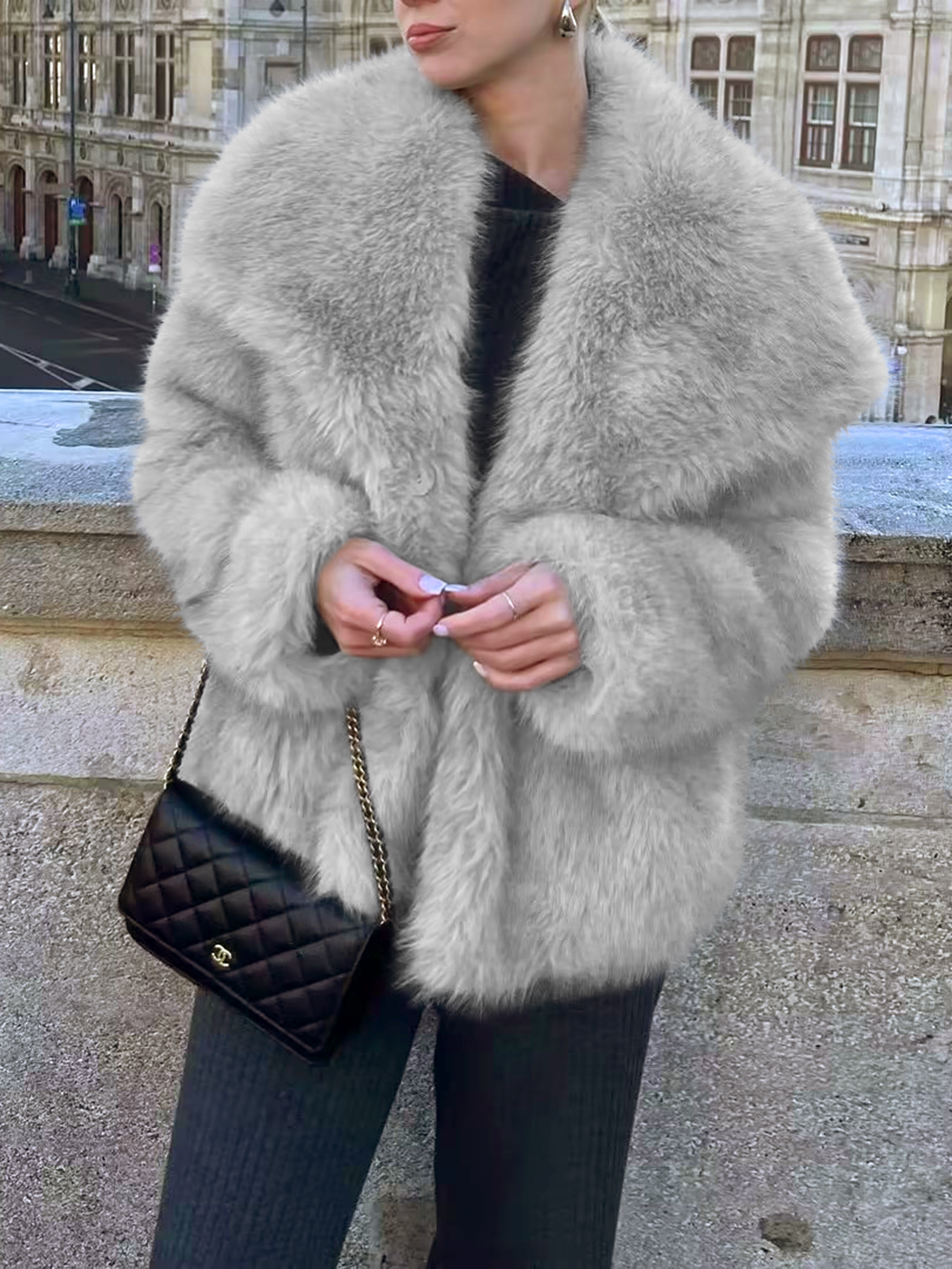 Luxurious Faux Fur Short Coat with Shawl Collar