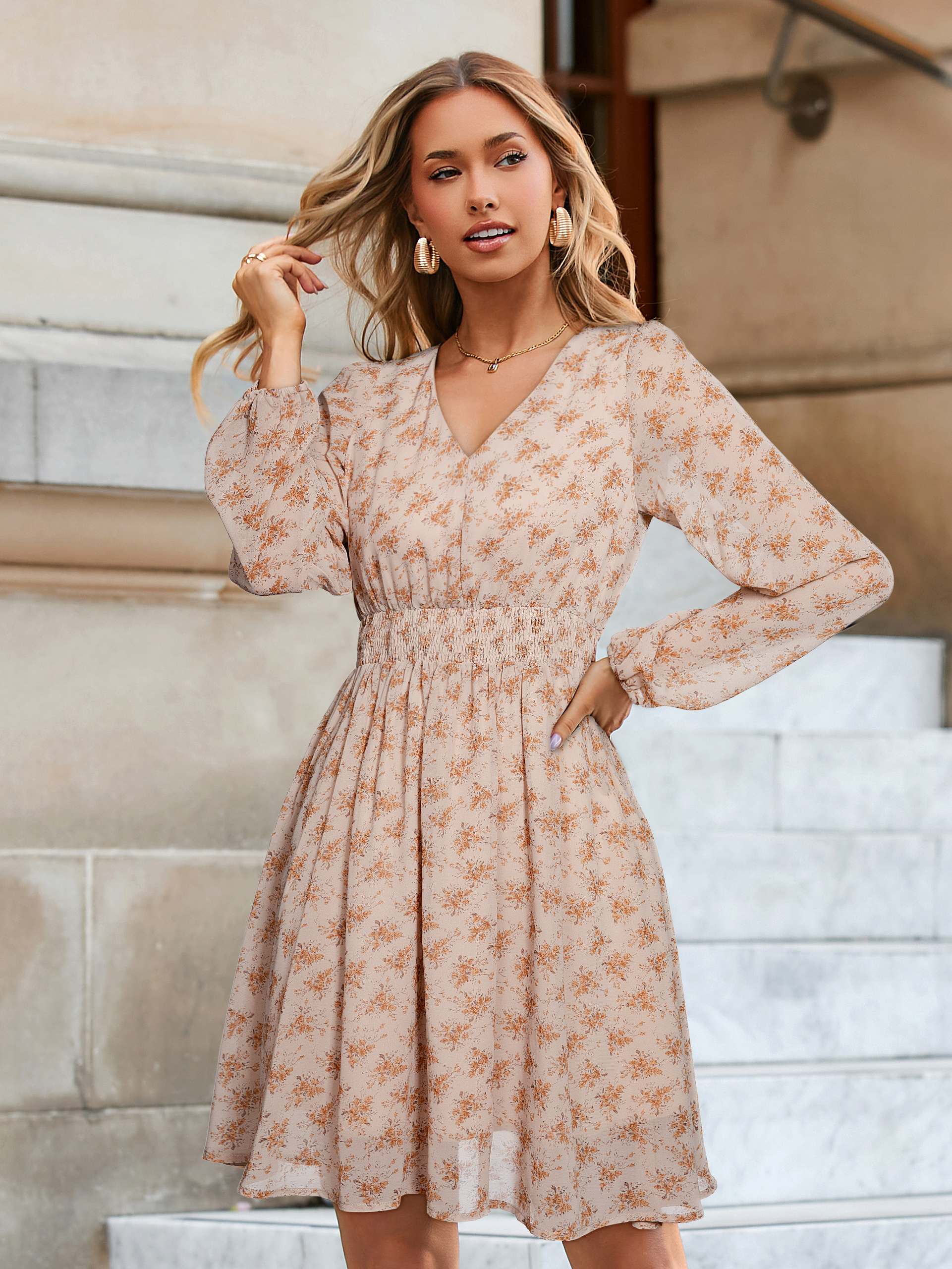 Boho Flowy Floral Chiffon Wedding Guest Mini Dress