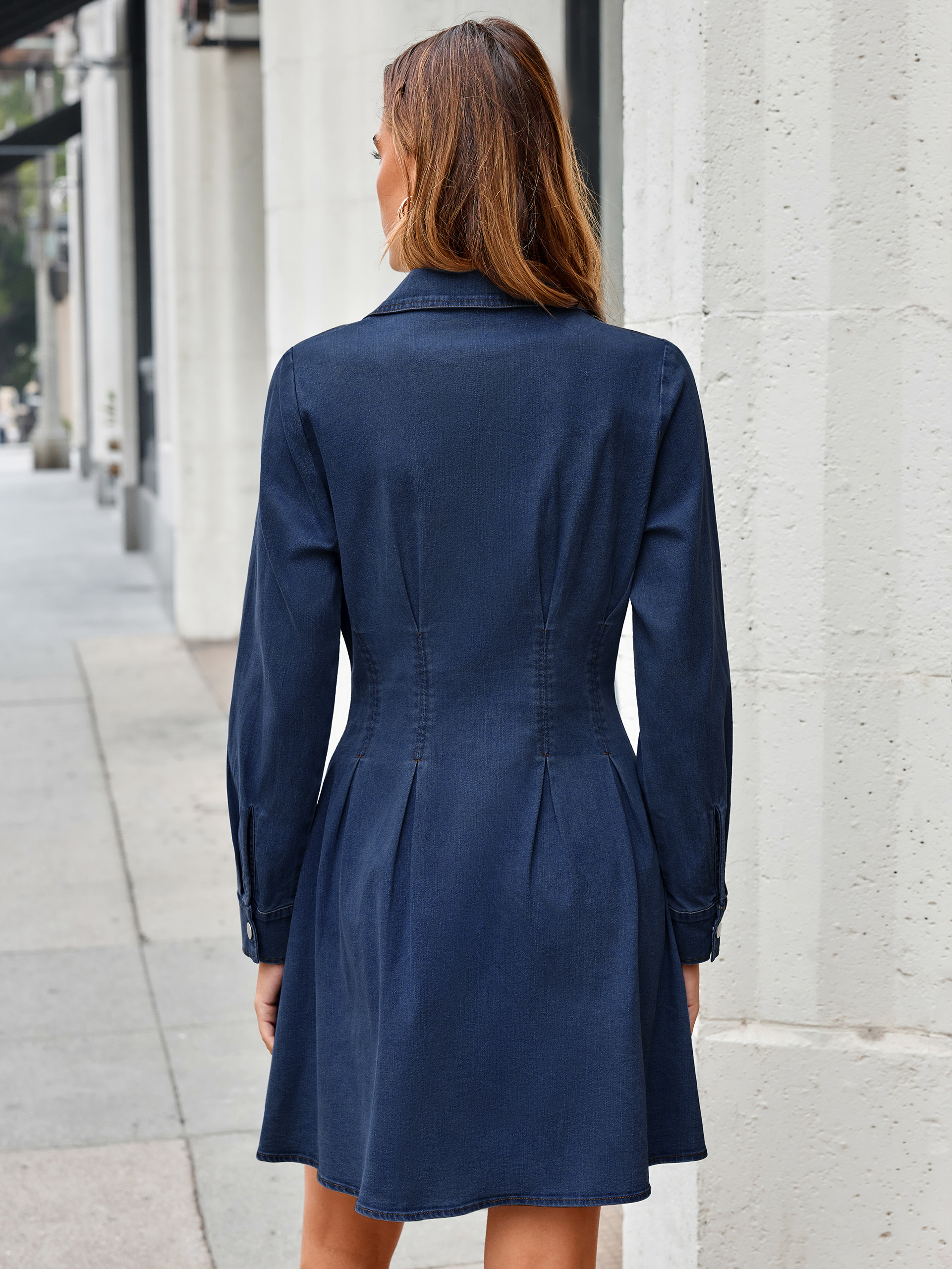 Button Front Stretch Denim Mini Shirt Dress