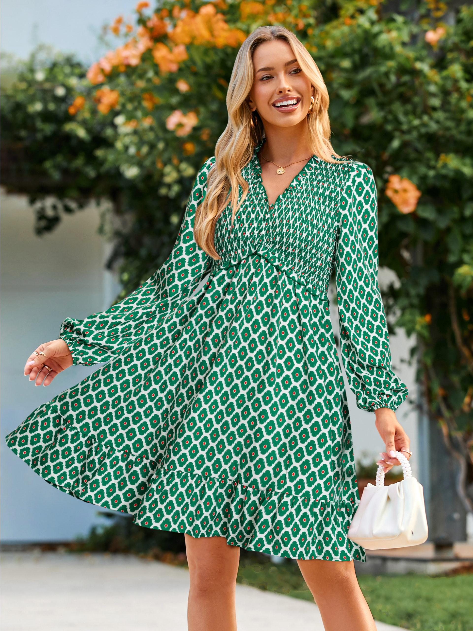 Floral Ruffle Empire Waist Babydoll Mini Dress