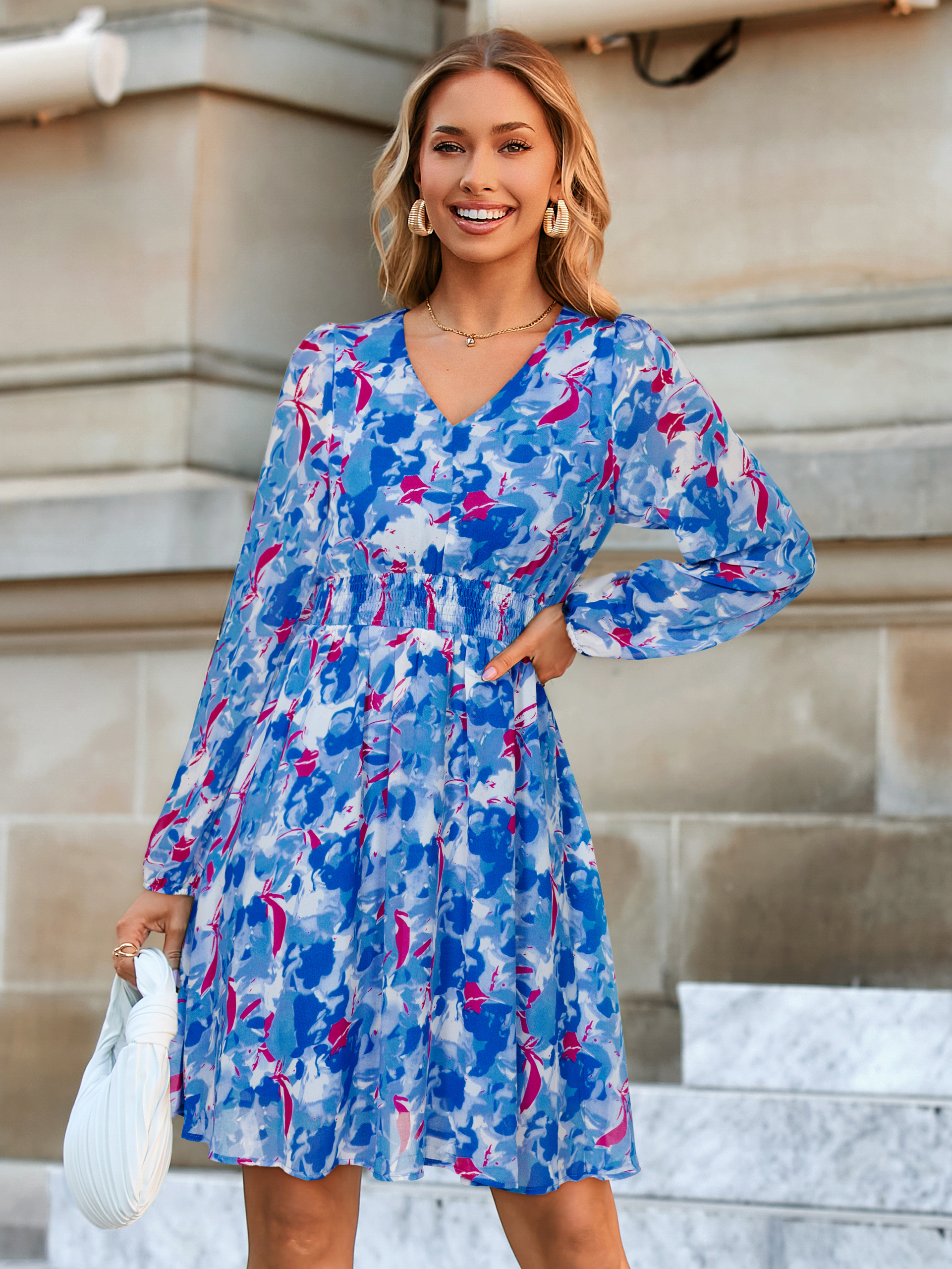 Boho Flowy Floral Chiffon Wedding Guest Mini Dress