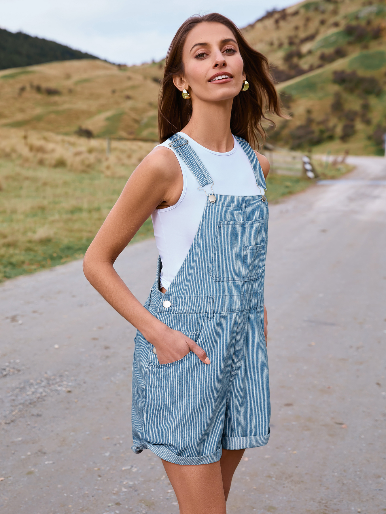Casual Loose Fit Denim Romper with Pockets