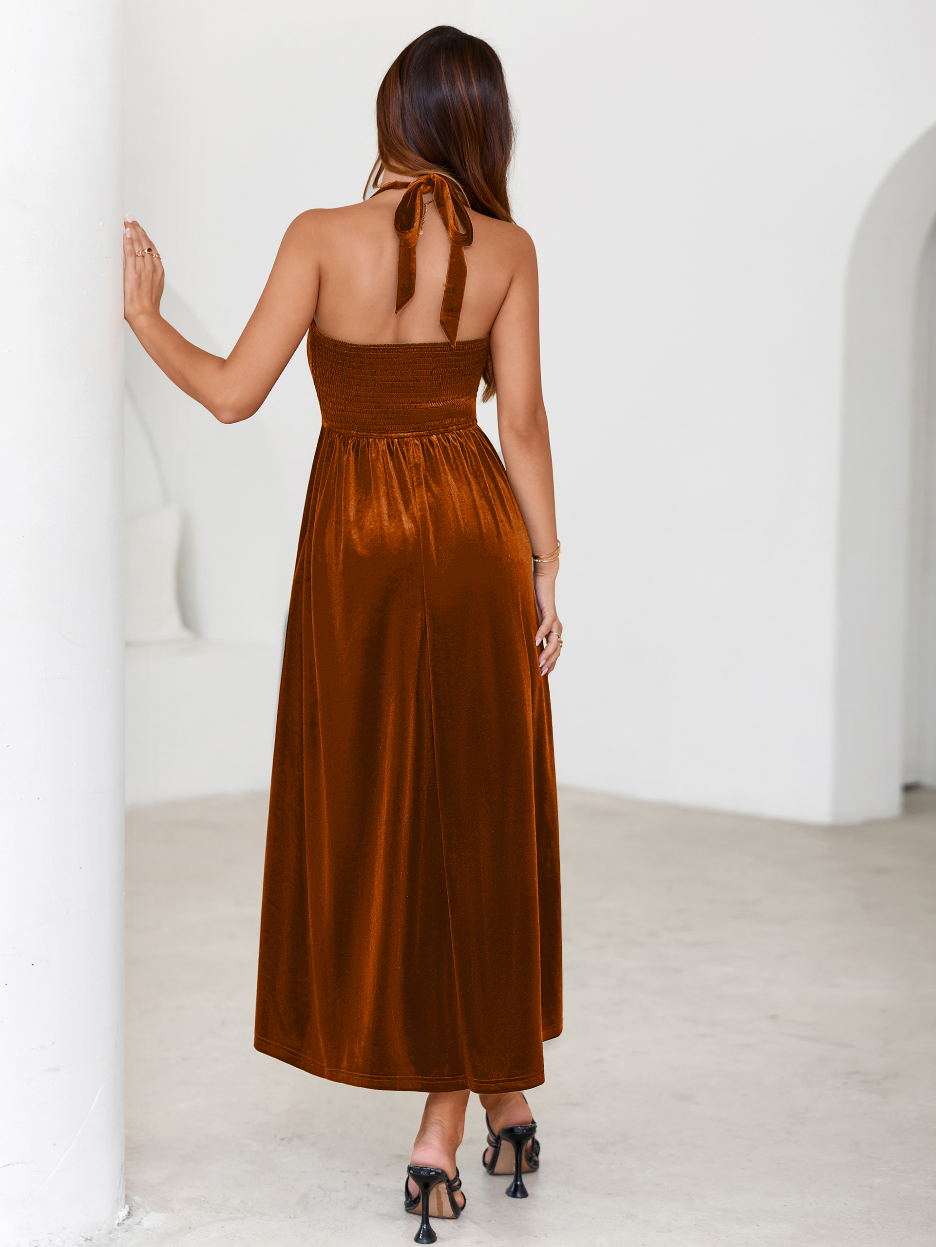 Halter Neck Velvet Backless Party Maxi Dress