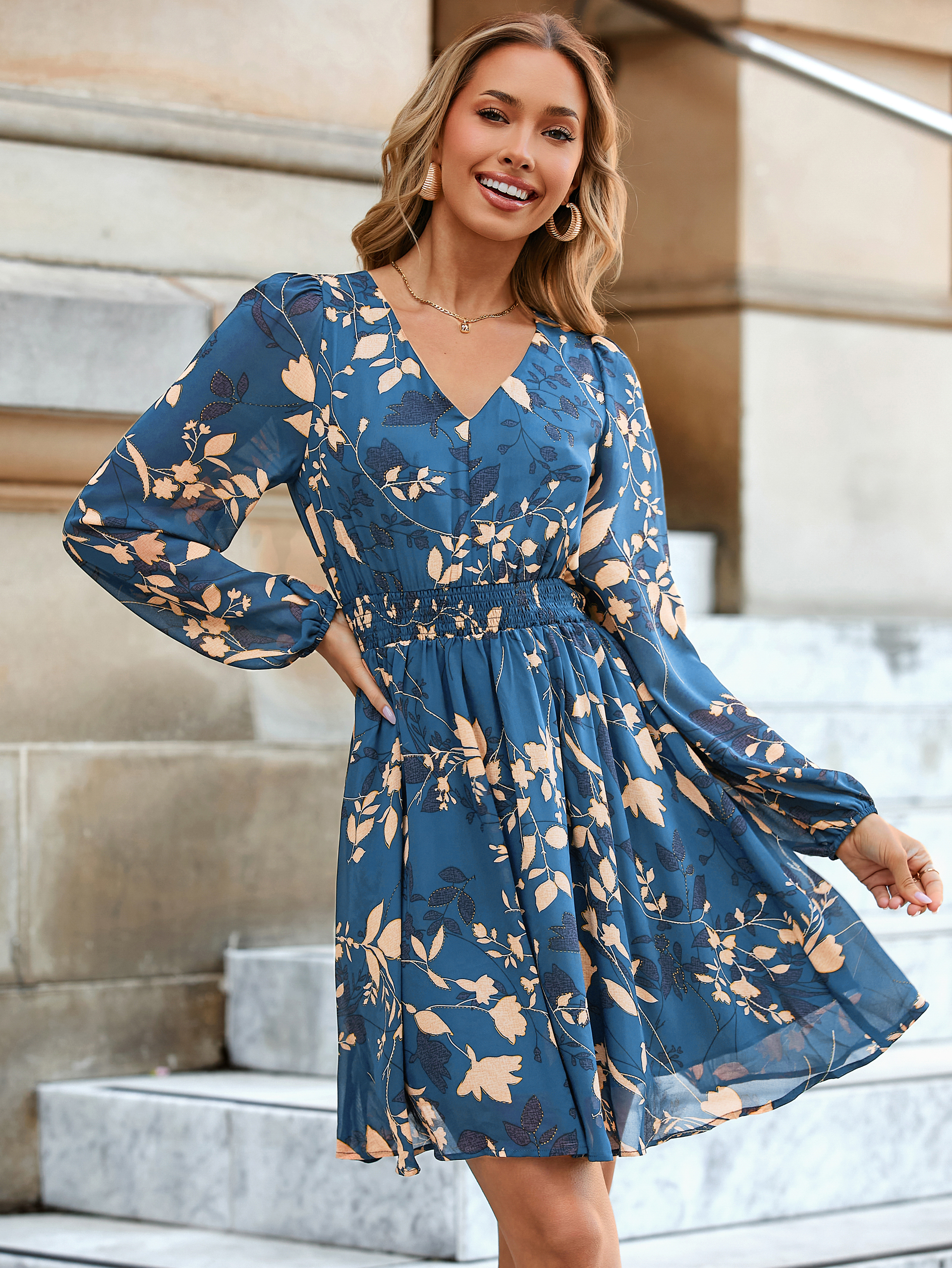 Boho Flowy Floral Chiffon Wedding Guest Mini Dress