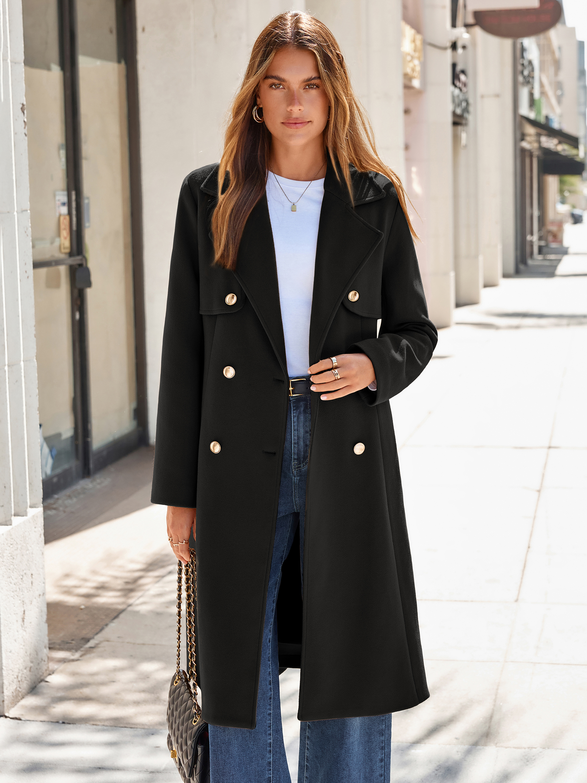 Double Breasted Belted Wool Blend Coat
