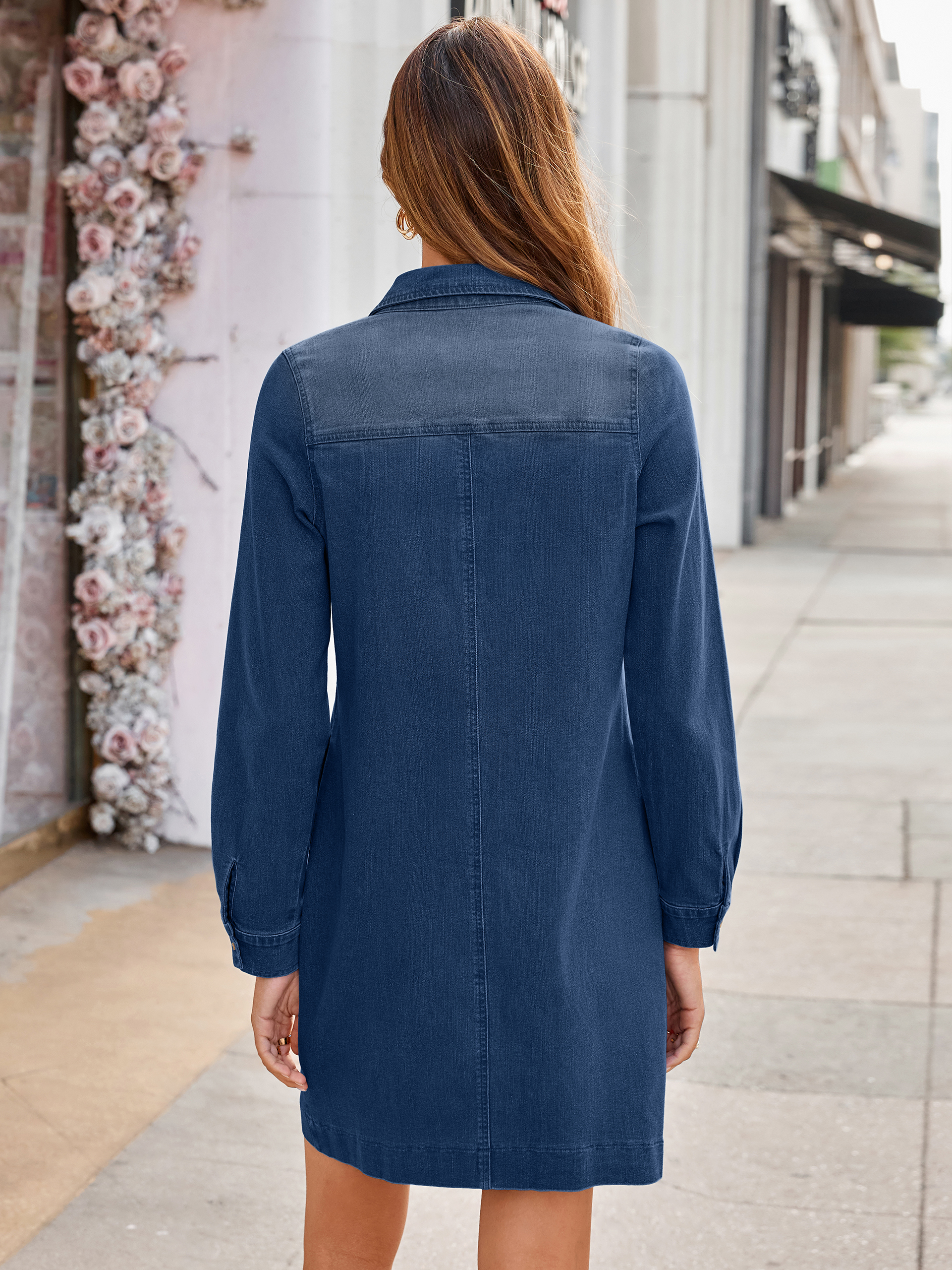 Long Sleeve Pocket Denim Mini Shirt Dress
