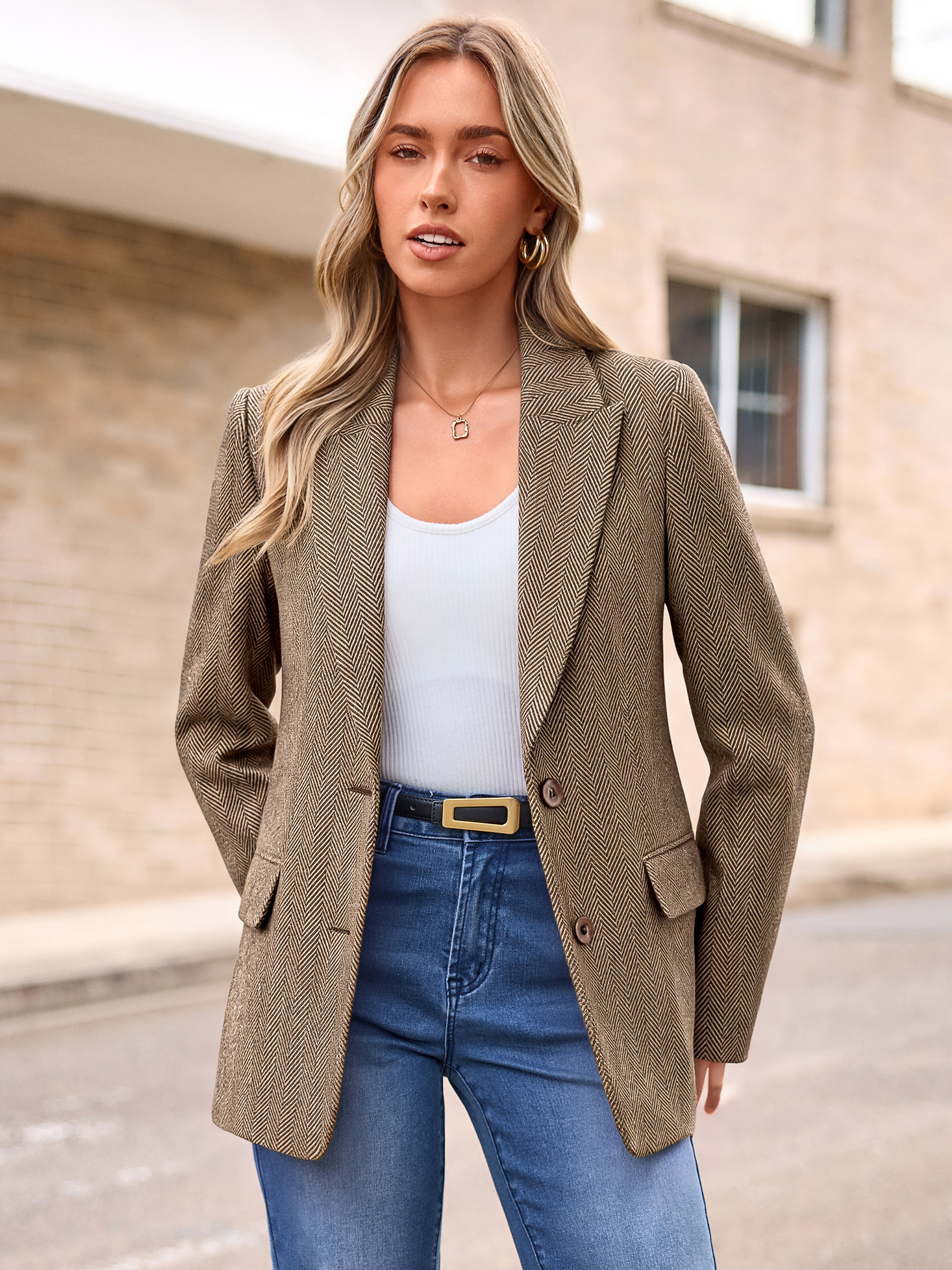 Notched Lapel Two-Button Wool-Like Blazer