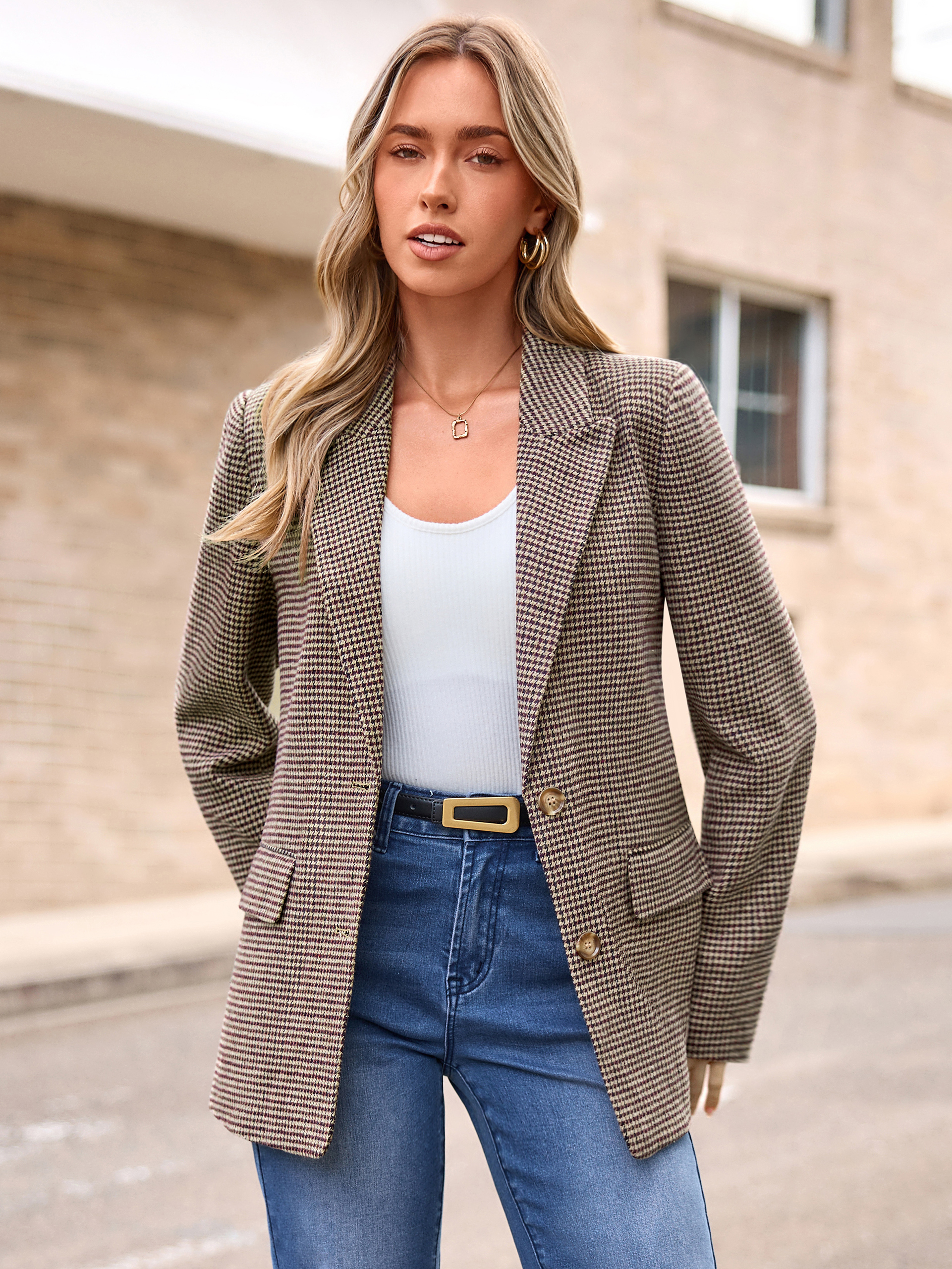 Notched Lapel Two-Button Wool-Like Blazer
