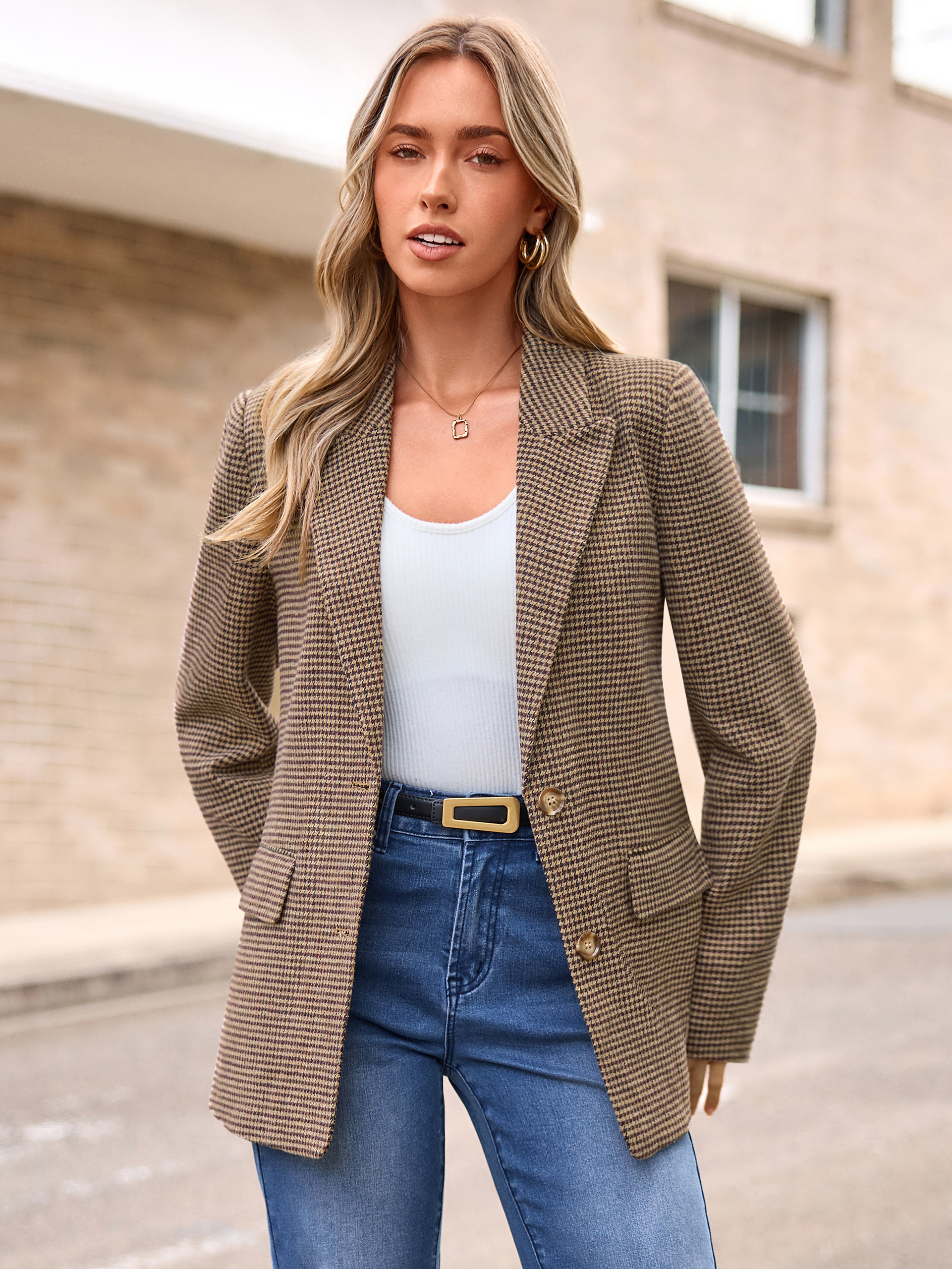 Notched Lapel Two-Button Wool-Like Blazer