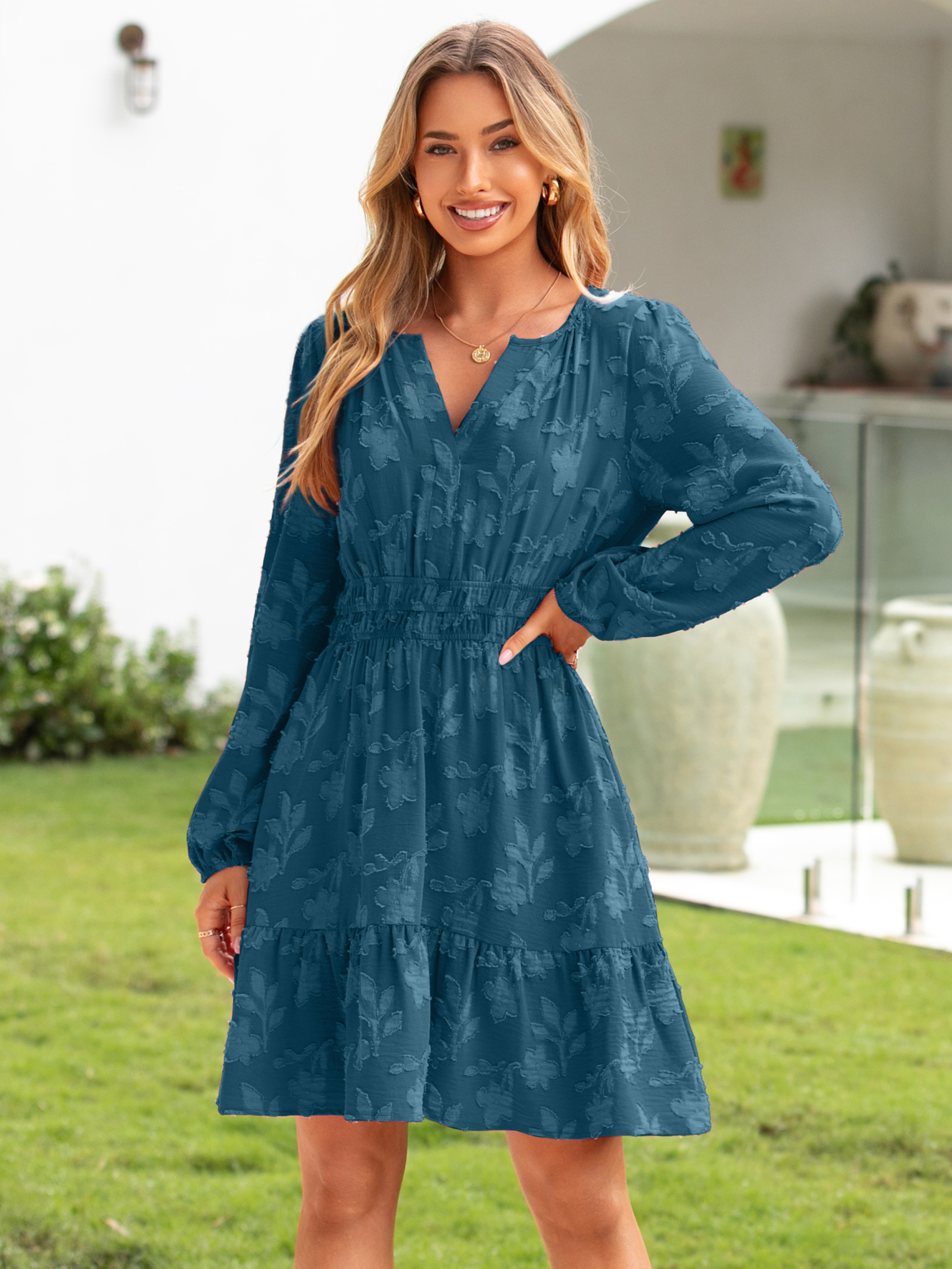 Floral Burnout Babydoll A Line Party Mini Dress - Lake Blue